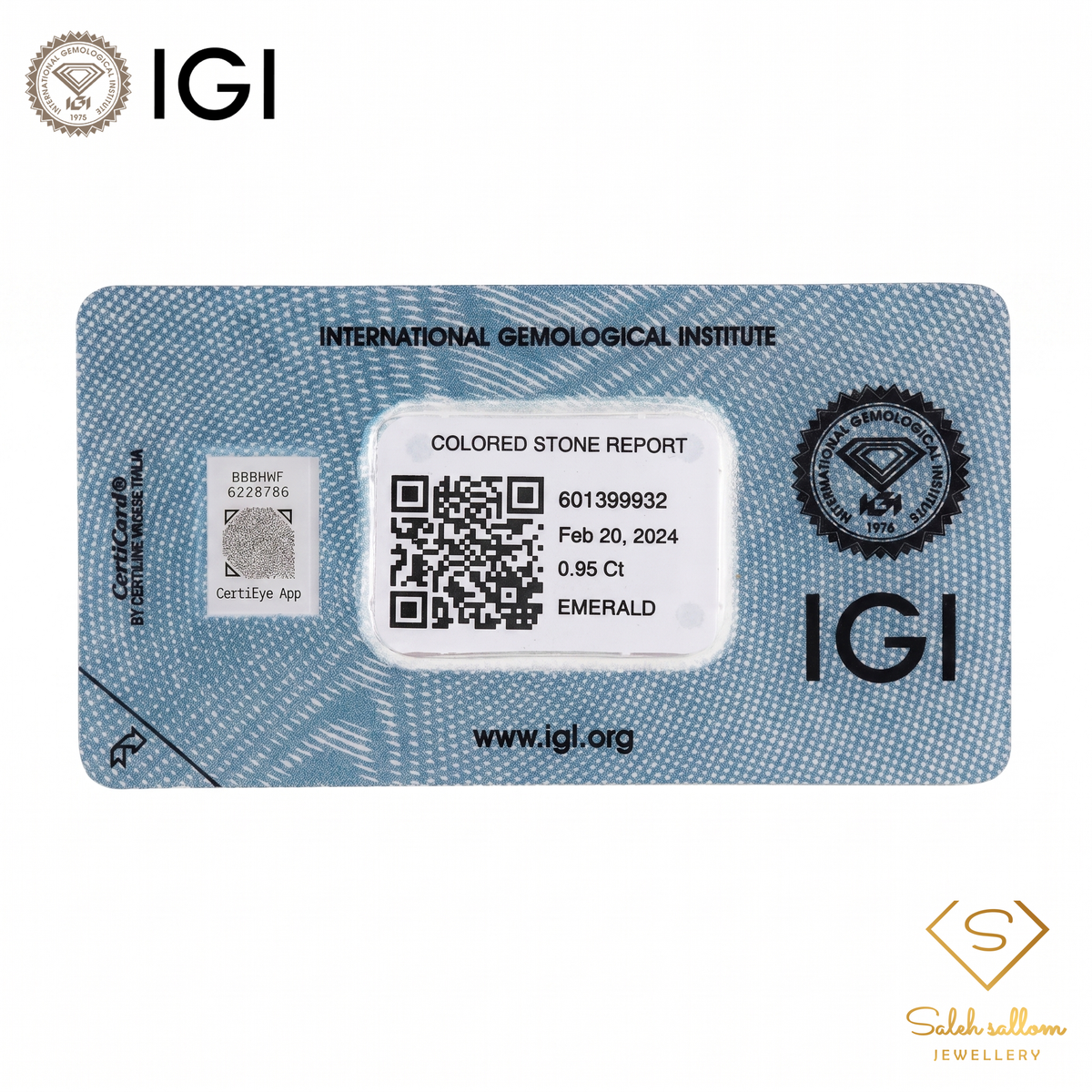 IGI Certified Natural Emerald | 0.95 Carat Emerald Cut | Luxury Gemstone-Saleh Sallom