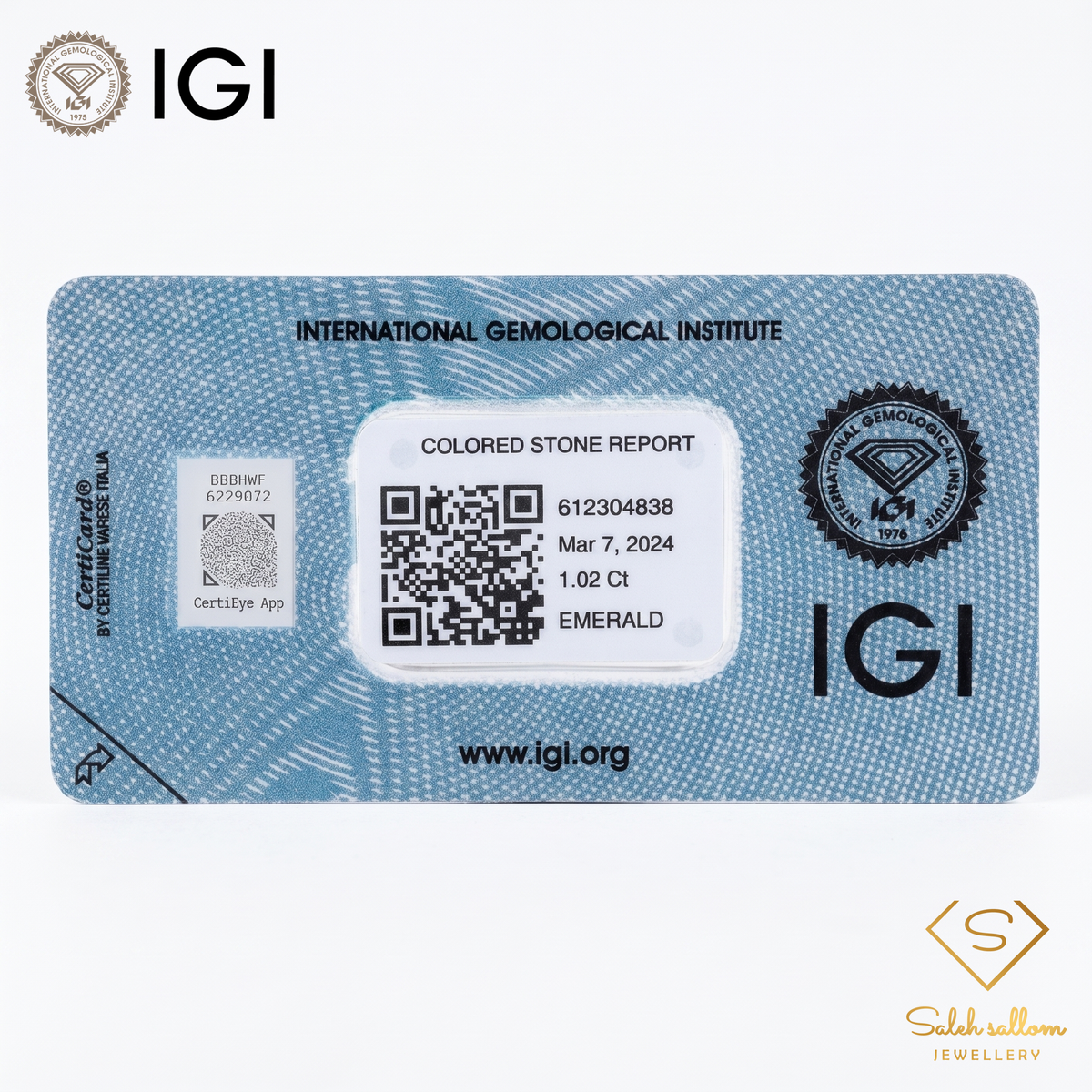 IGI Certified Natural Emerald | 1.02 Carat Emerald Cut | Luxury Gemstone-Saleh Sallom