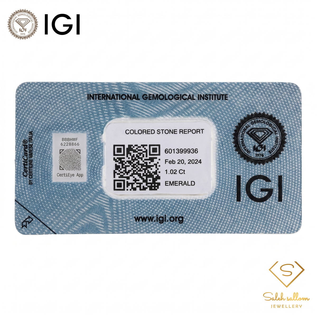 IGI Certified Natural Emerald | 1.02 Carat Square Emerald Cut | Luxury Gemstone-Saleh Sallom