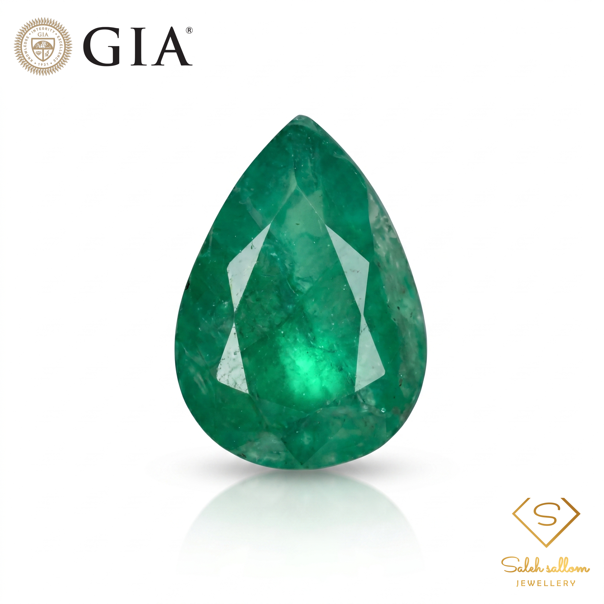 GIA Certified Natural Emerald | 1.73 Carats Pear Mixed Cut | Elegant Green Fine Gemstone-Saleh Sallom Main image