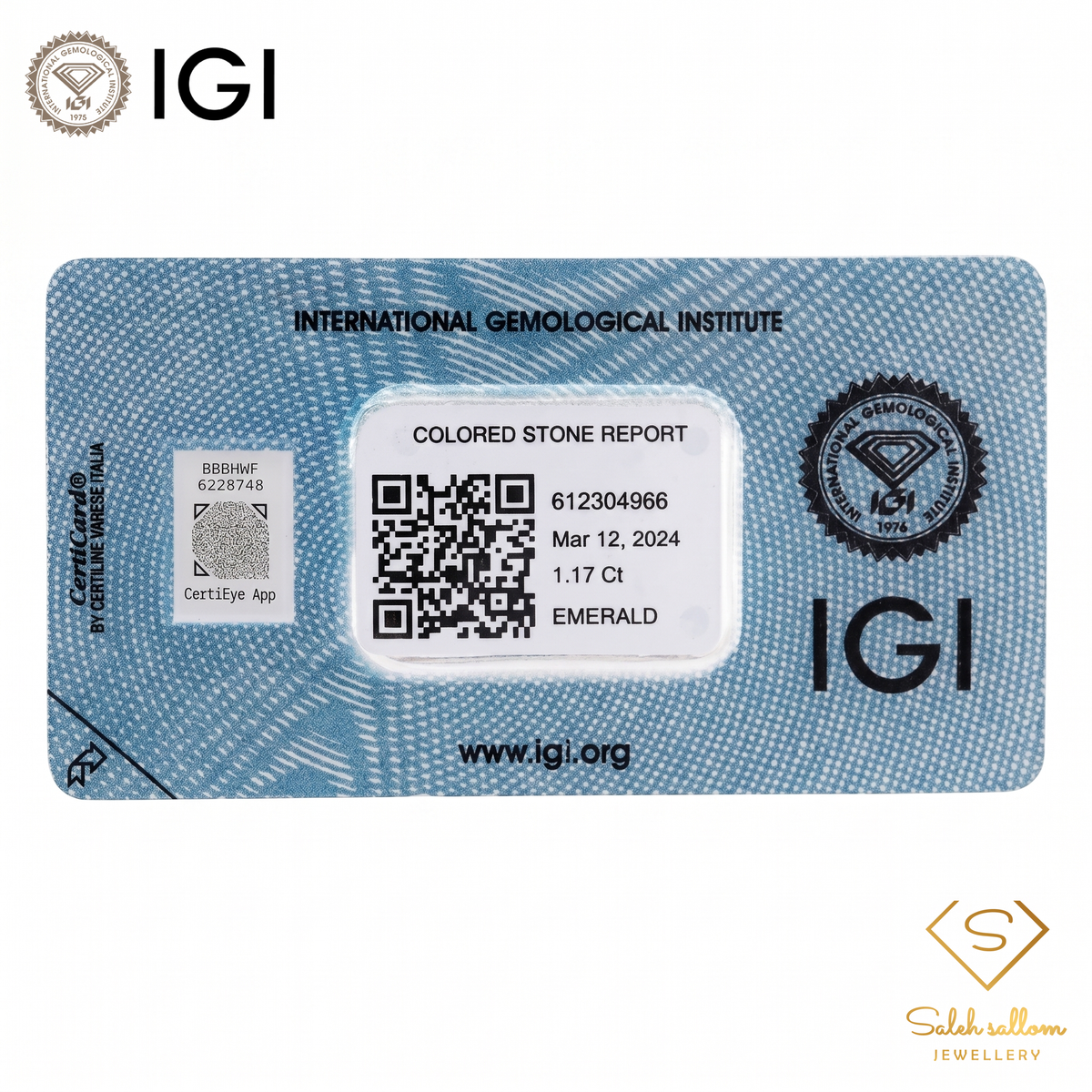 IGI Certified Natural Emerald | 1.17 Carats Square Emerald Cut | Rich Green Fine Gemstone-Saleh Sallom