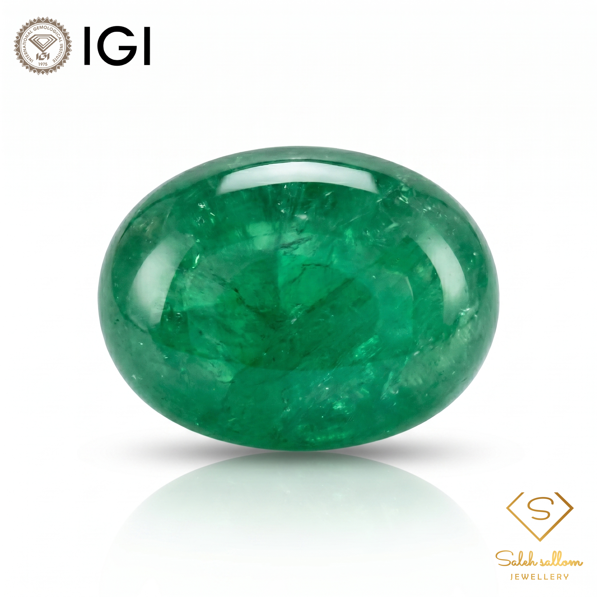 IGI Certified Natural Emerald Cabochon | 7.17 Carats | Rich Green Collector Gemstone-Saleh Sallom Main image