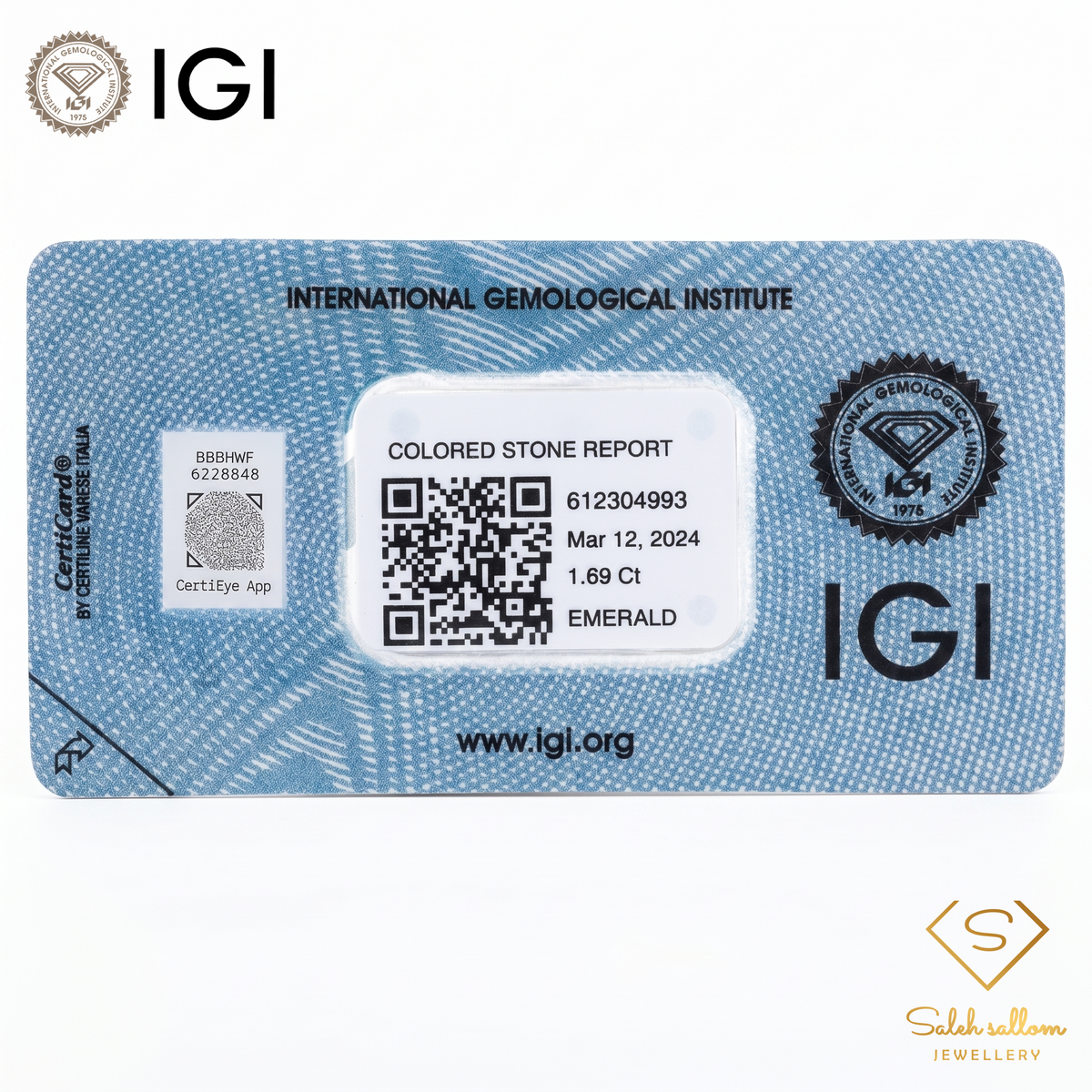 IGI Certified Natural Emerald | 1.69 Carats Emerald Cut | Fine Transparent Green Gemstone-Saleh Sallom