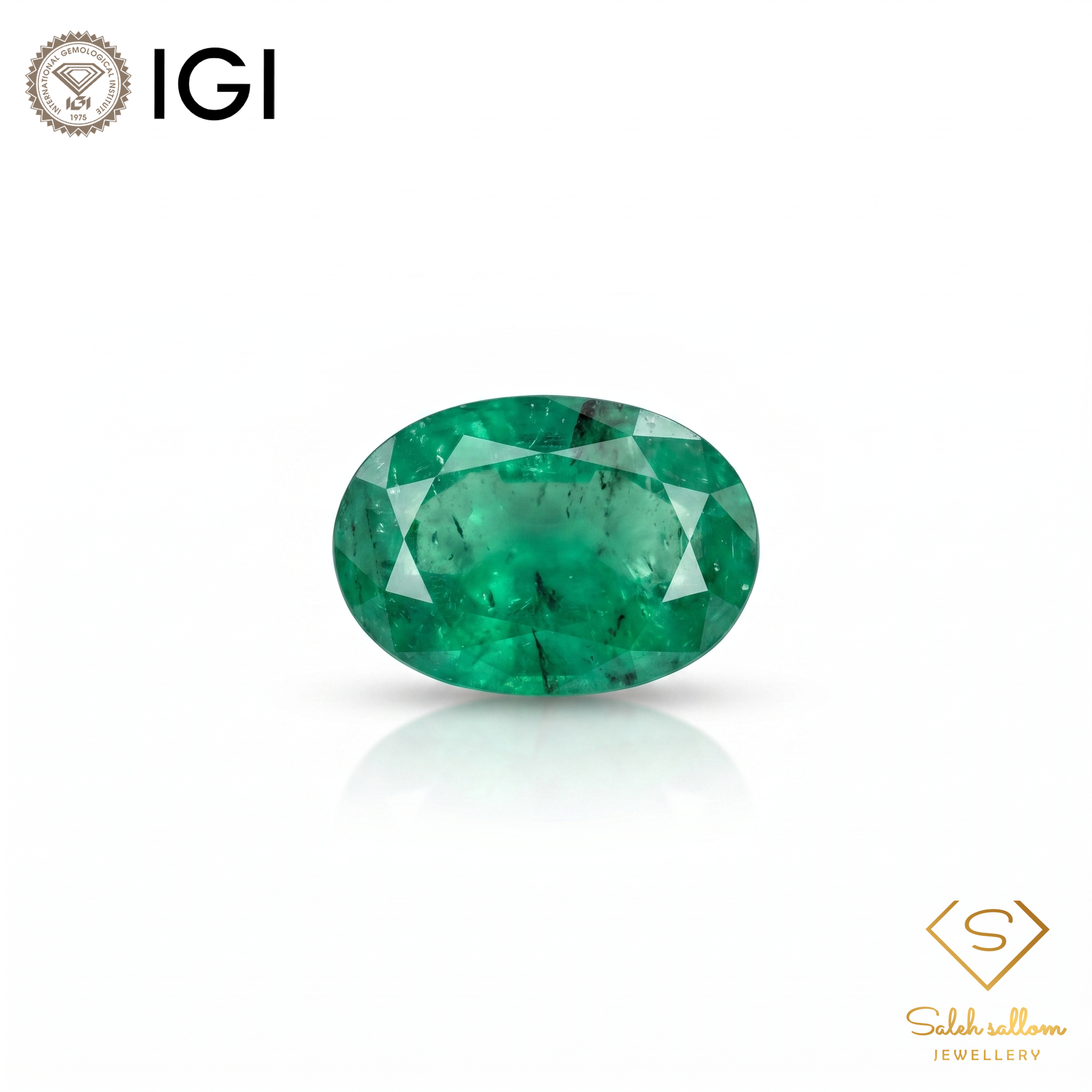 IGI Certified Natural Emerald | 2.19 Carats Oval Mixed Cut | Fine Semi-Translucent Green Gemstone-Saleh Sallom Main image