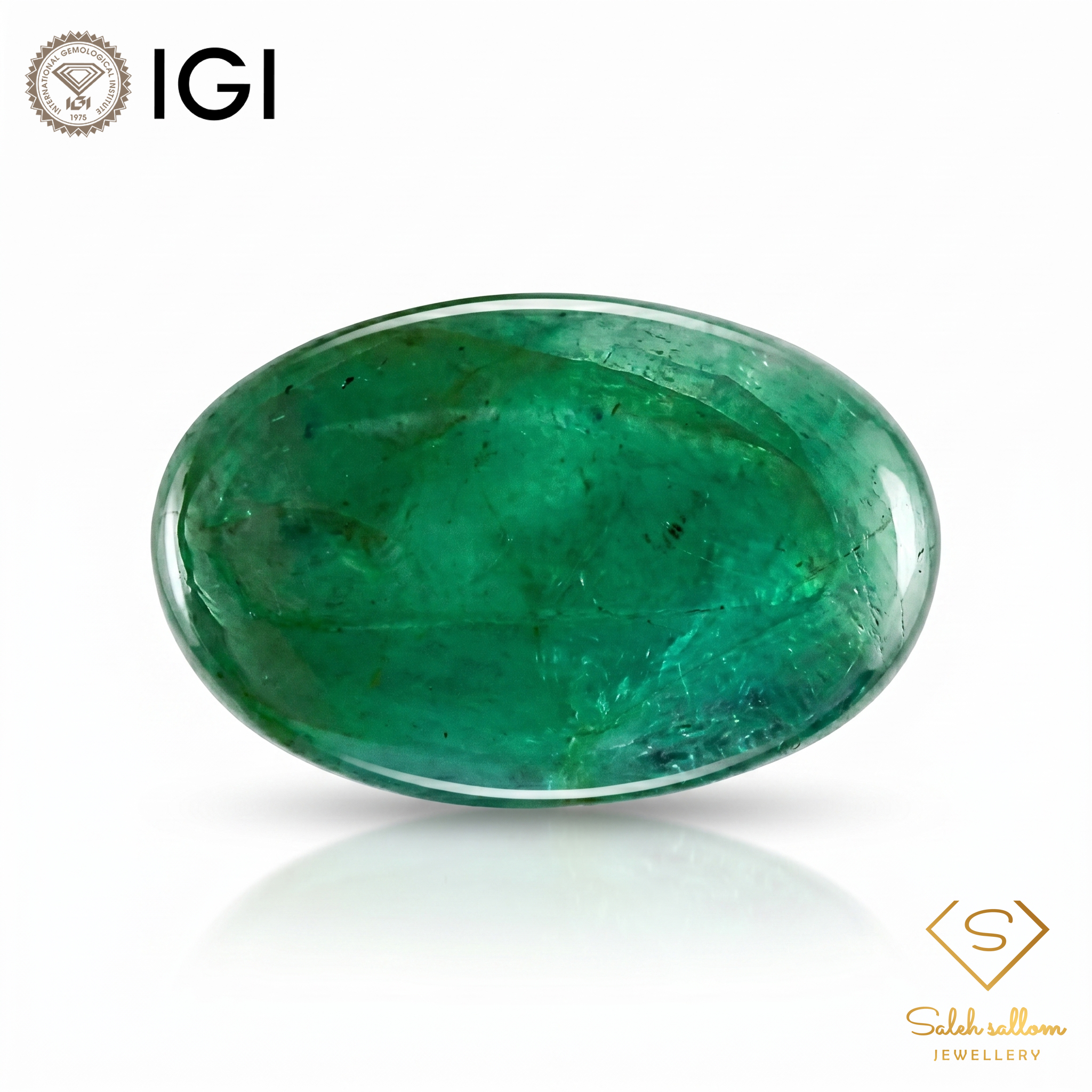 IGI Certified Natural Emerald | 8.75 Carats Oval Cabochon | Fine Translucent Green Gemstone-Saleh Sallom Main image