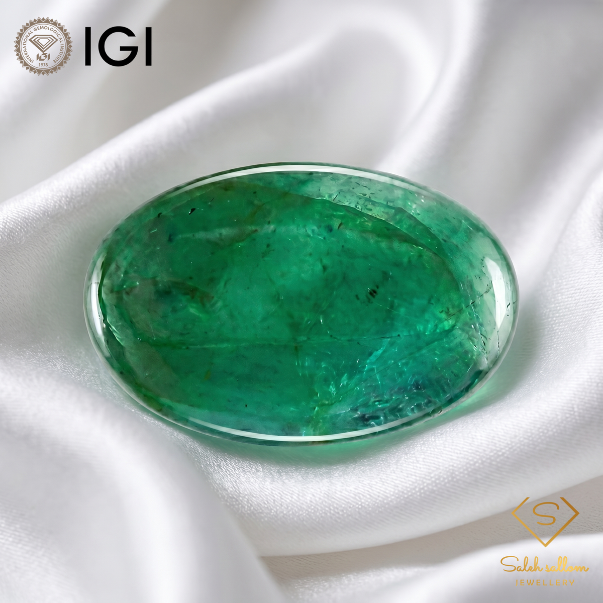 IGI Certified Natural Emerald | 8.75 Carats Oval Cabochon | Fine Translucent Green Gemstone-Saleh Sallom
