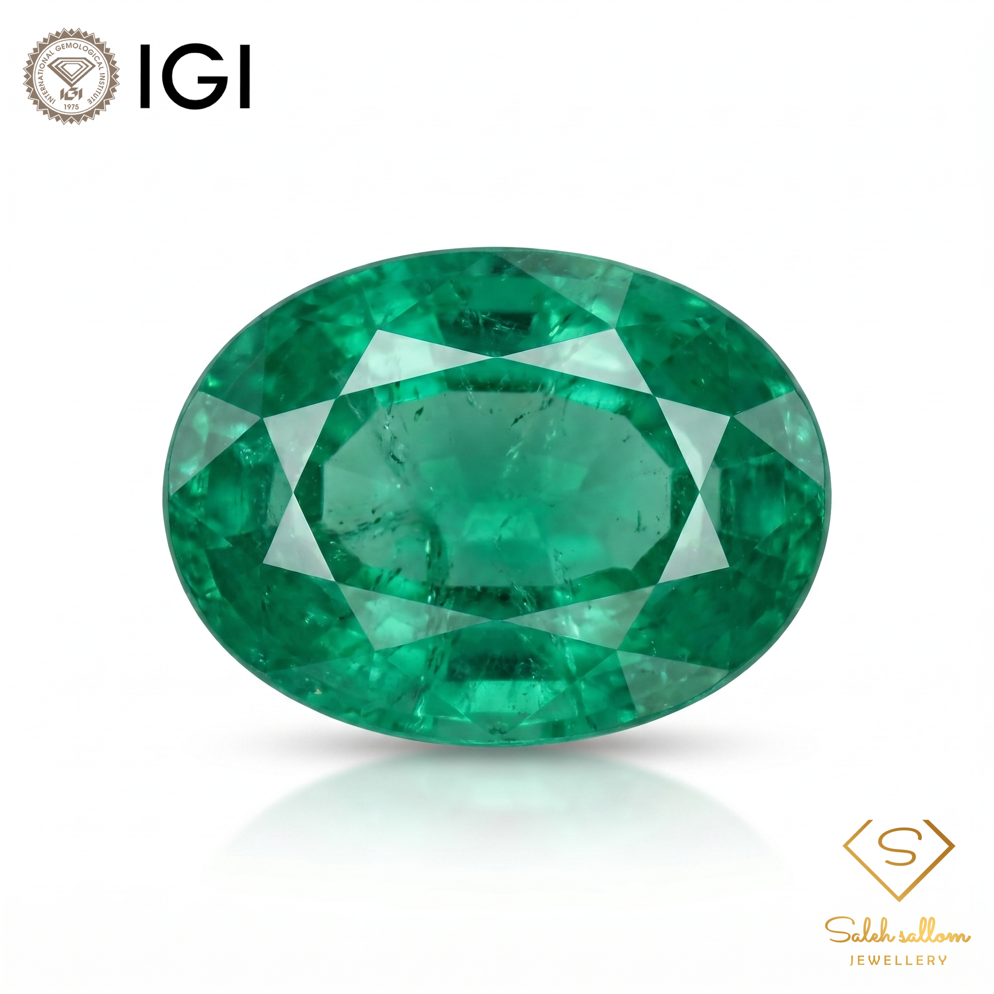 IGI Certified Natural Emerald | 2.80 Carats Oval Mixed Cut | Fine Semi-Transparent Green Gemstone-Saleh Sallom Main image