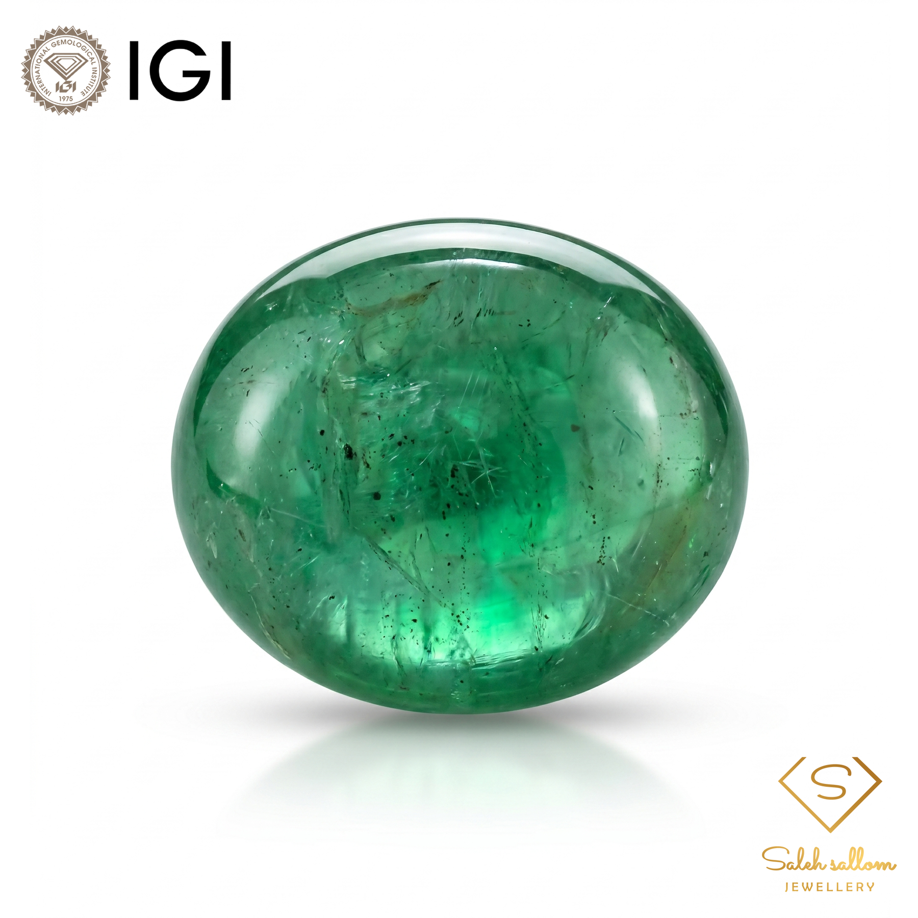 IGI Certified Natural Emerald | 13.17 Carats Oval Cabochon | Fine Semi-Translucent Green Gemstone-Saleh Sallom