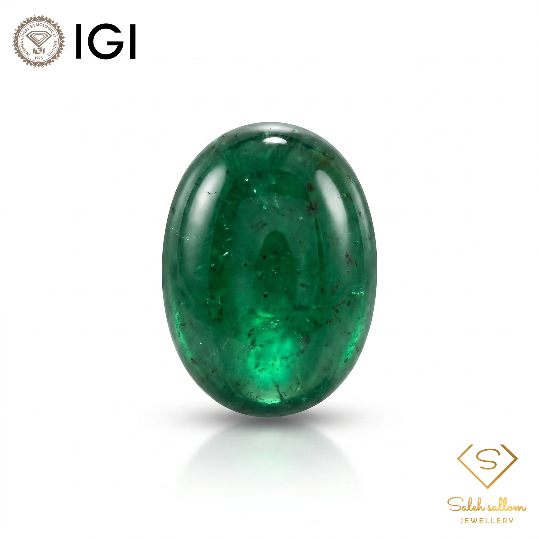 IGI Certified Natural Emerald | 3.87 Carats Oval Cabochon | Fine Semi-Translucent Green Gemstone-Saleh Sallom