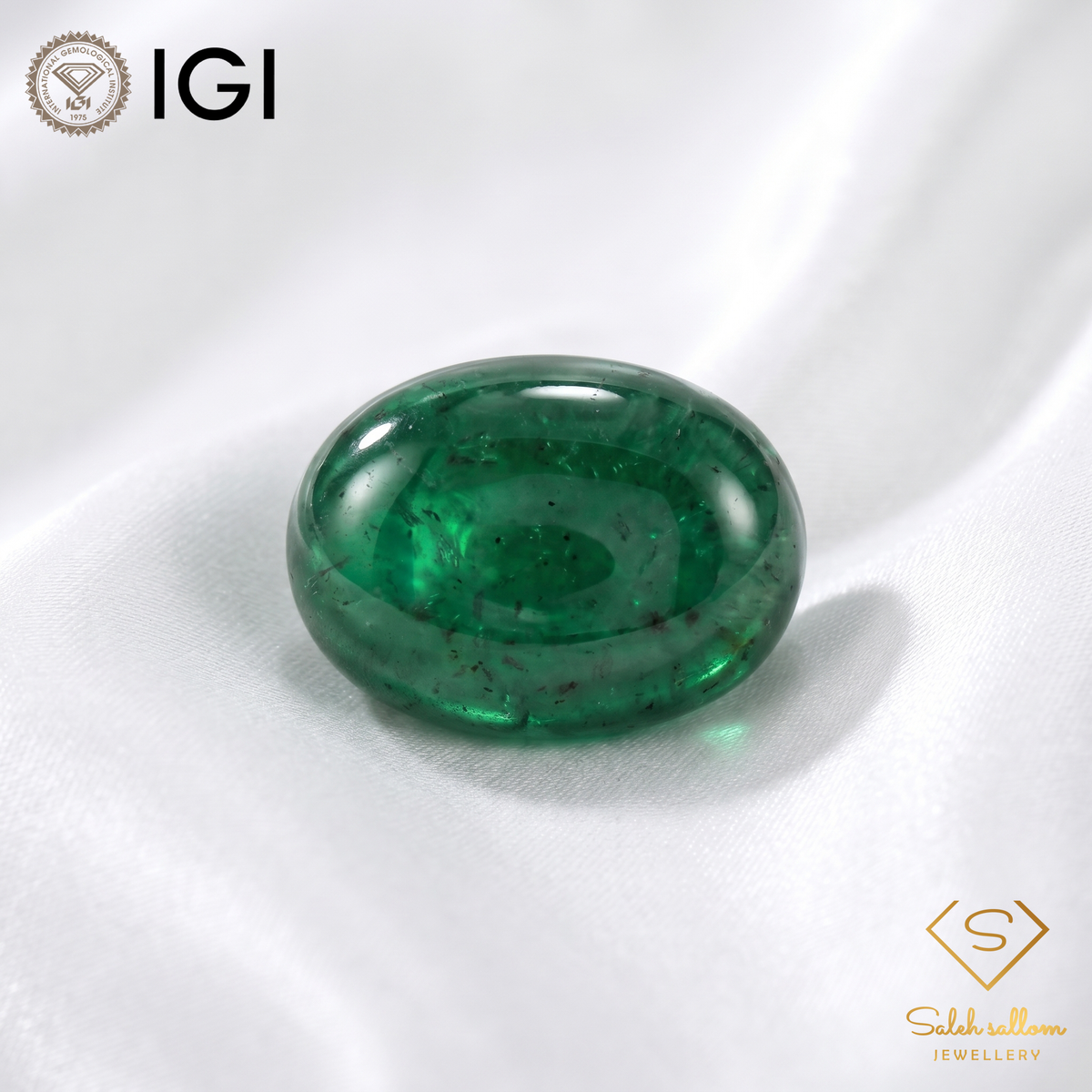 IGI Certified Natural Emerald | 3.87 Carats Oval Cabochon | Fine Semi-Translucent Green Gemstone-Saleh Sallom