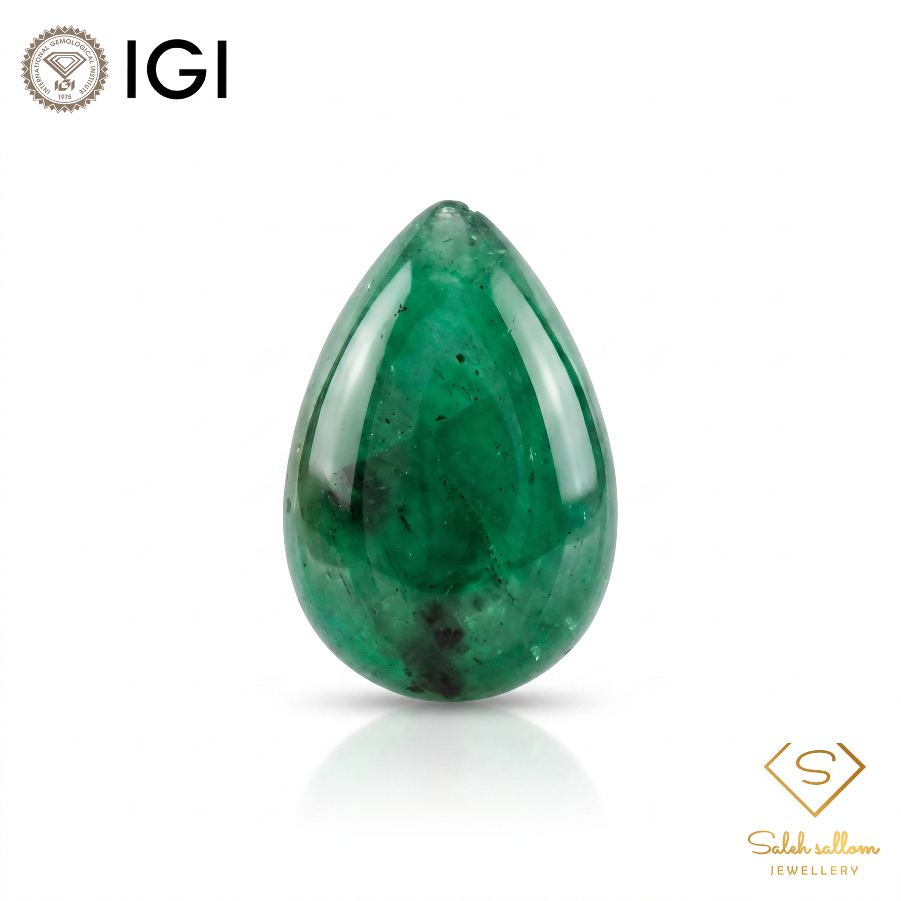 IGI Certified Natural Emerald | 7.38 Carats Pear Cabochon | Collector Green Gemstone-Saleh Sallom