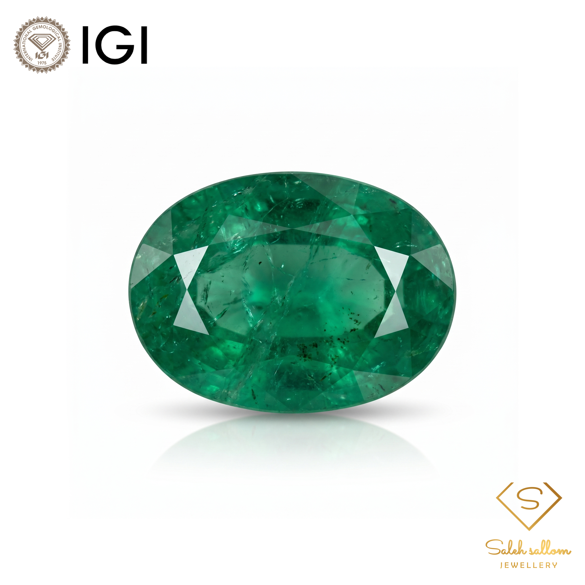 IGI Certified Natural Emerald | 3.28 Carats Oval Mixed Cut | Fine Green Gemstone-Saleh Sallom Main image