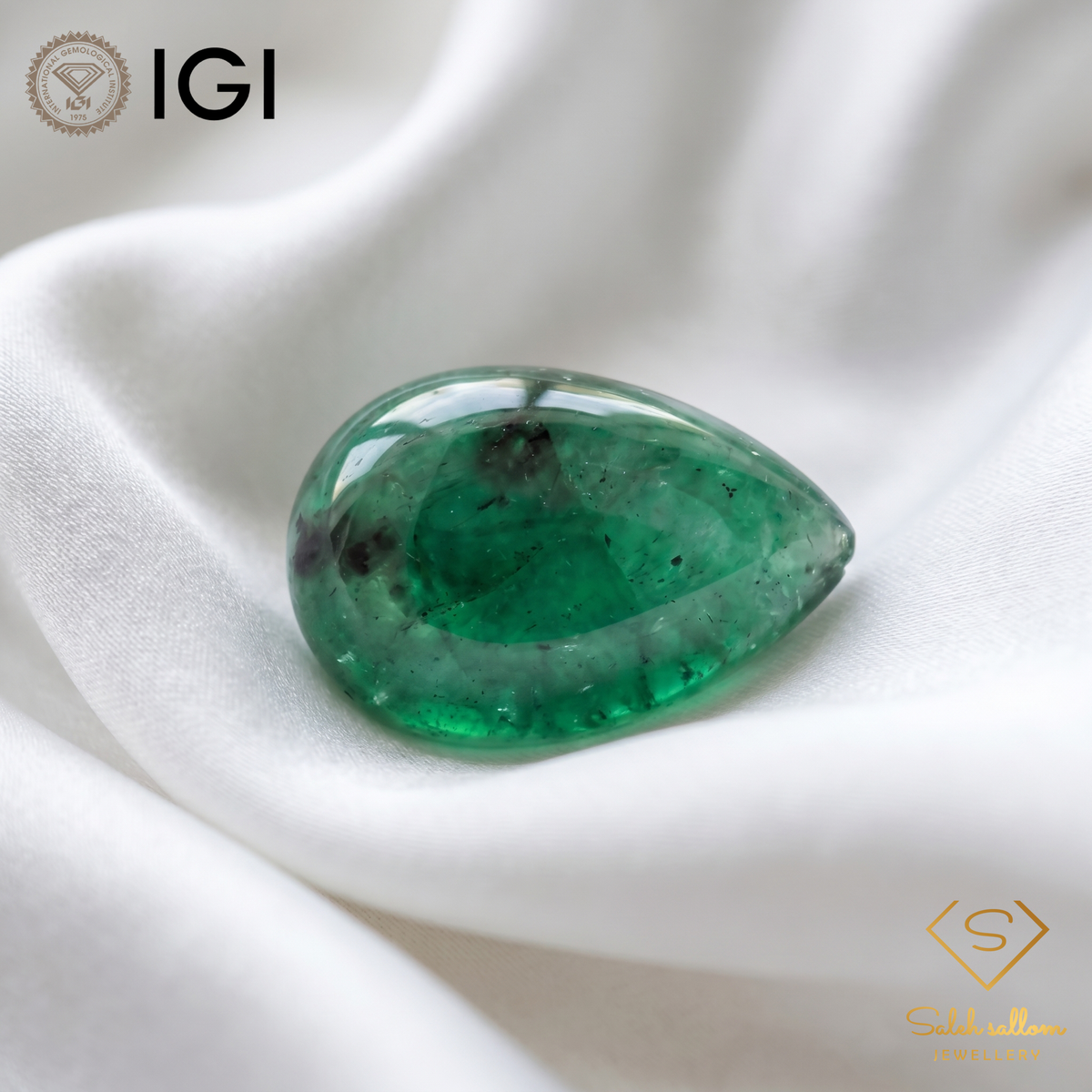 IGI Certified Natural Emerald | 7.38 Carats Pear Cabochon | Collector Green Gemstone-Saleh Sallom