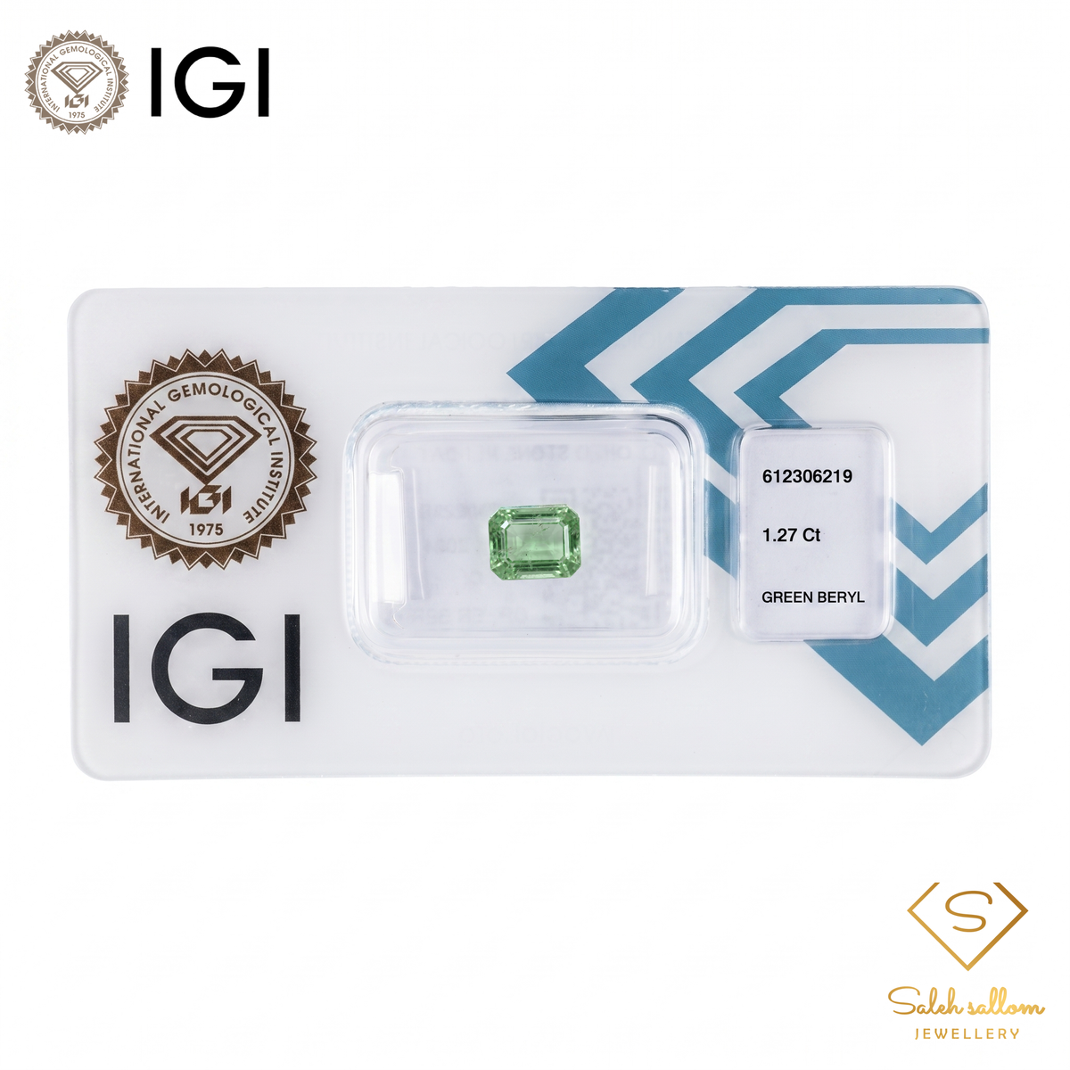 IGI Certified Natural Green Beryl | 1.27 Carats Emerald Cut | Fine Yellowish Green Gemstone-Saleh Sallom