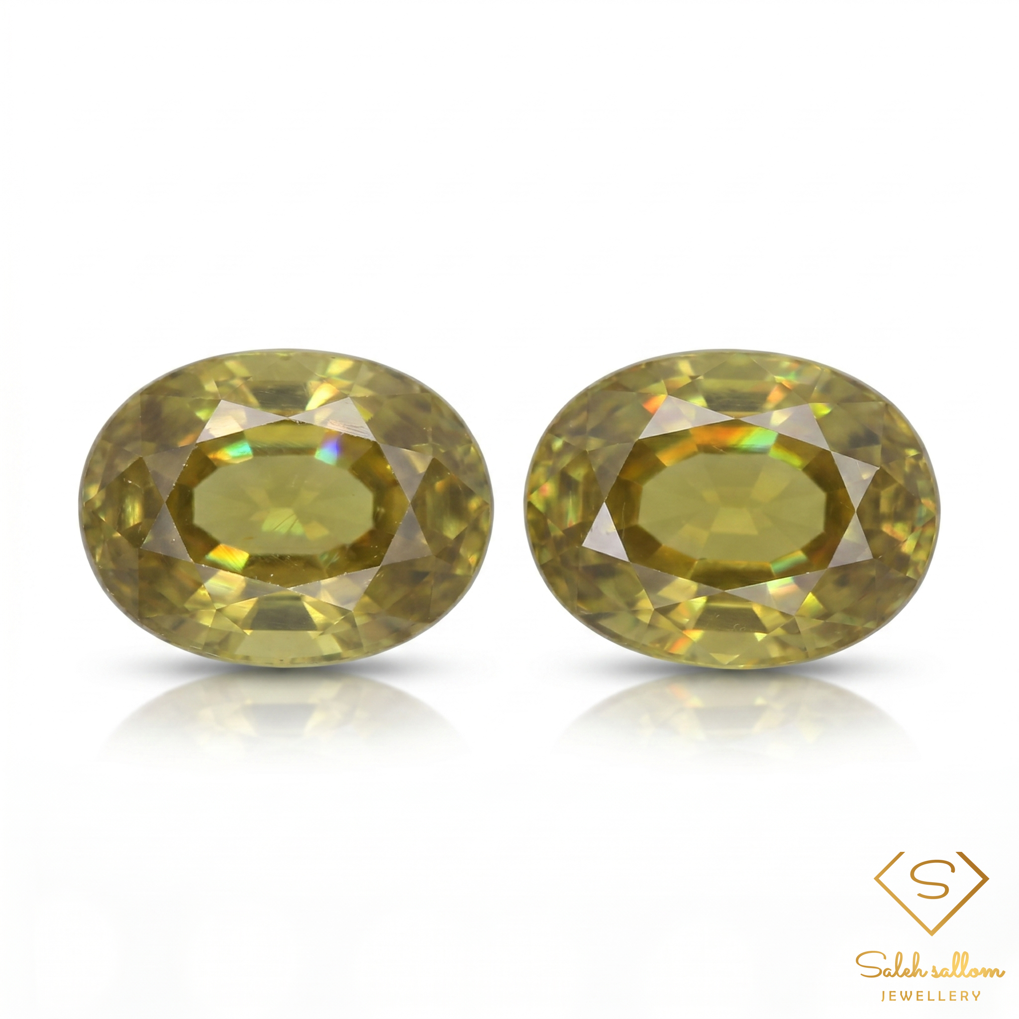 1.76 Ct Matched Pair Natural Yellowish Green Sphene Oval Cut High Luster Gemstones Main image