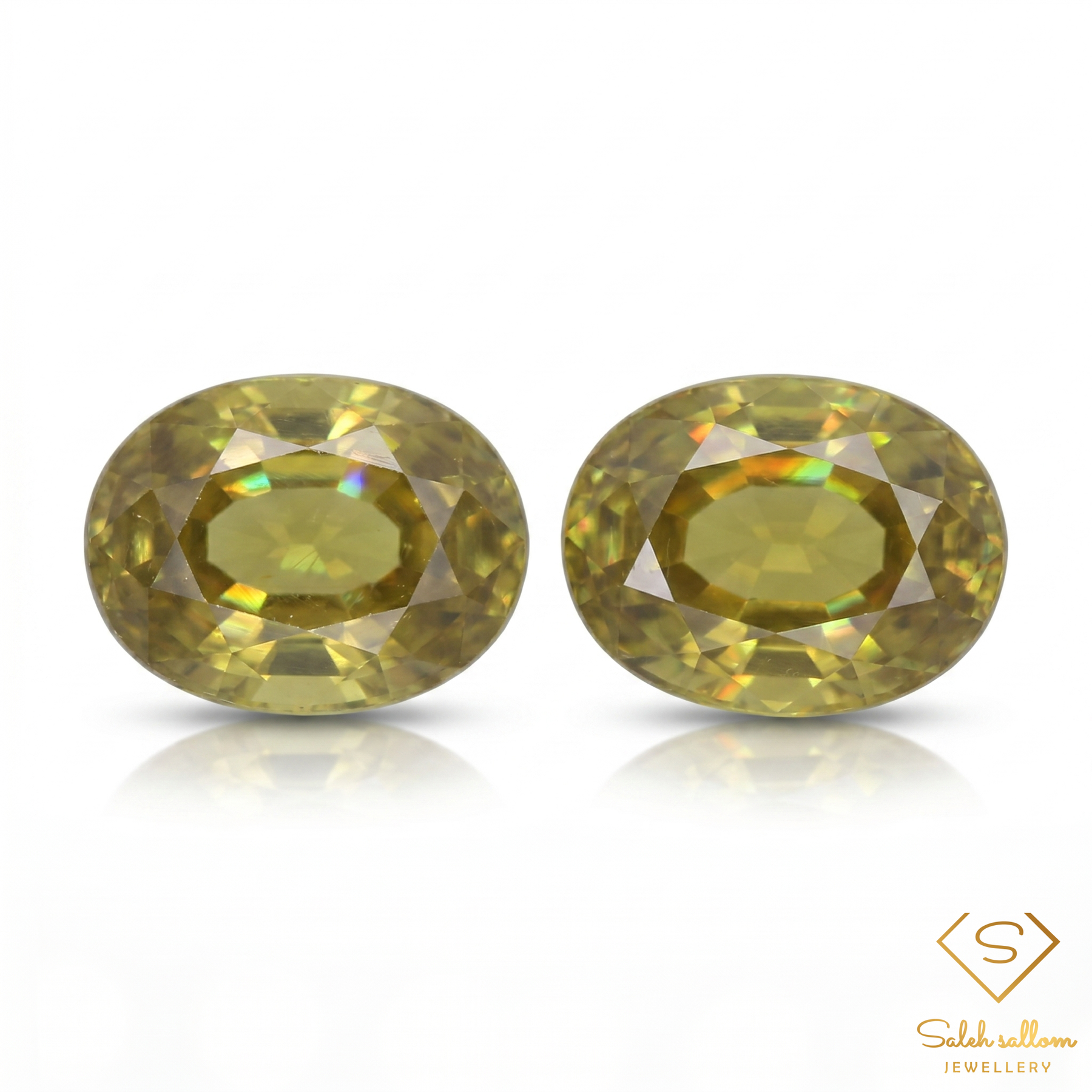 1.76 Ct Matched Pair Natural Yellowish Green Sphene Oval Cut High Luster Gemstones