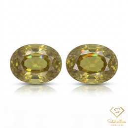 1.76 Ct Matched Pair Natural Yellowish Green Sphene Oval Cut High Luster Gemstones