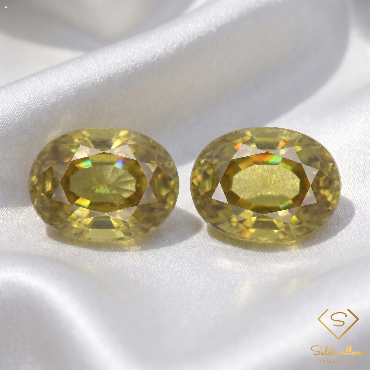 1.76 Ct Matched Pair Natural Yellowish Green Sphene Oval Cut High Luster Gemstones