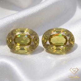 1.76 Ct Matched Pair Natural Yellowish Green Sphene Oval Cut High Luster Gemstones