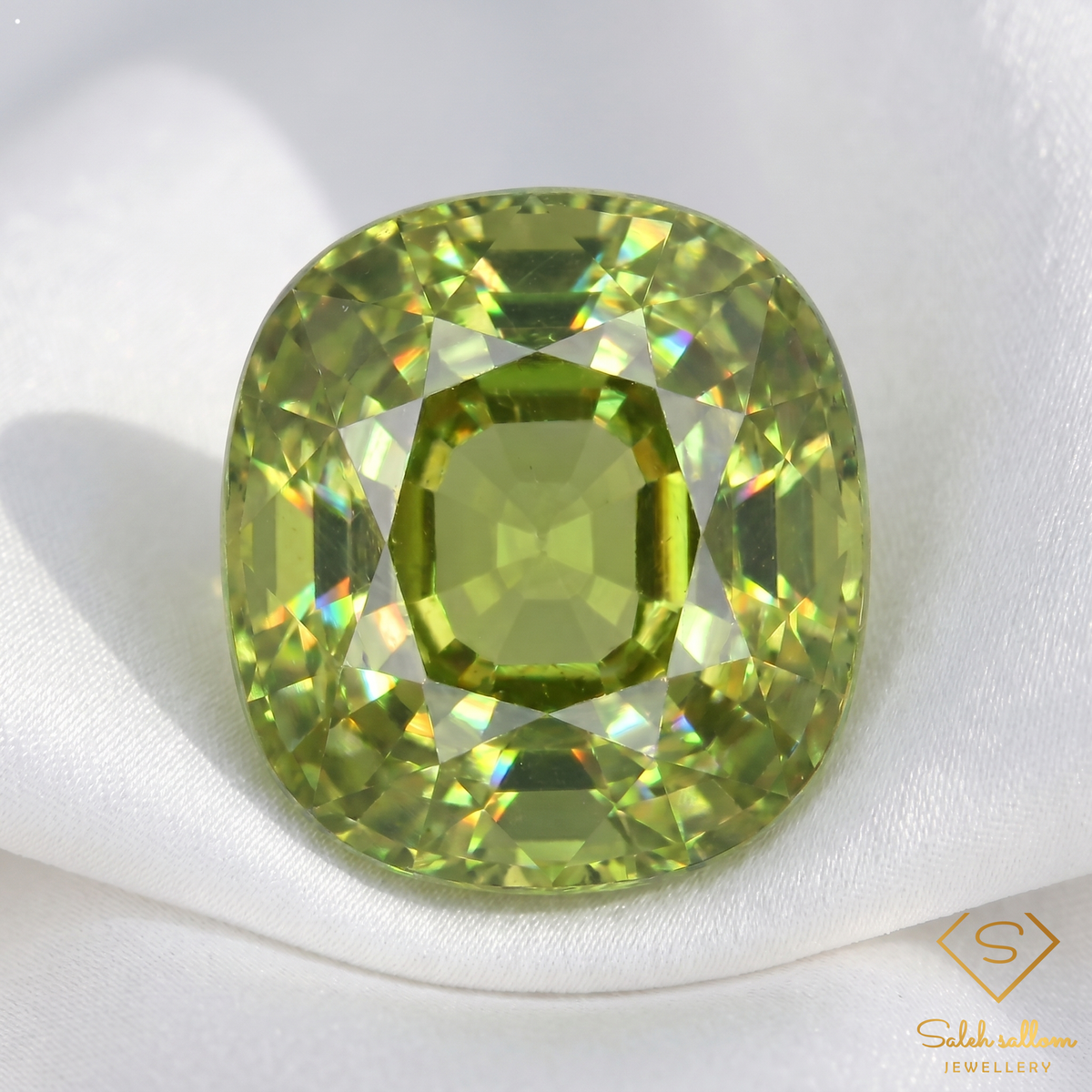 9.99 Ct Natural Greenish Yellow Sphene Cushion Cut – High Fire Titanite Gemstone