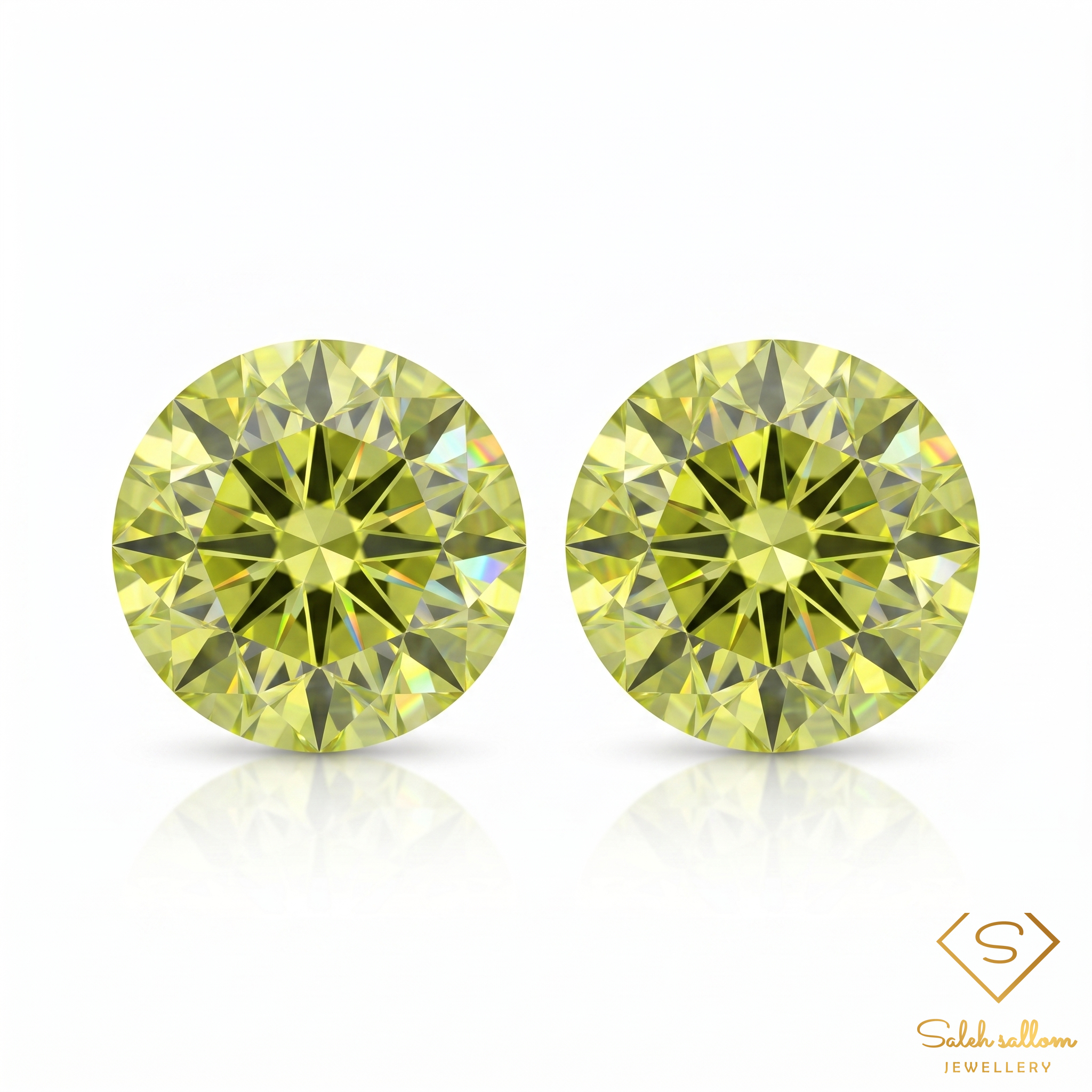 Matching Pair Natural Yellowish Green Sphene Gemstones 1.43 Ct TW Round Cut High Luster Main image