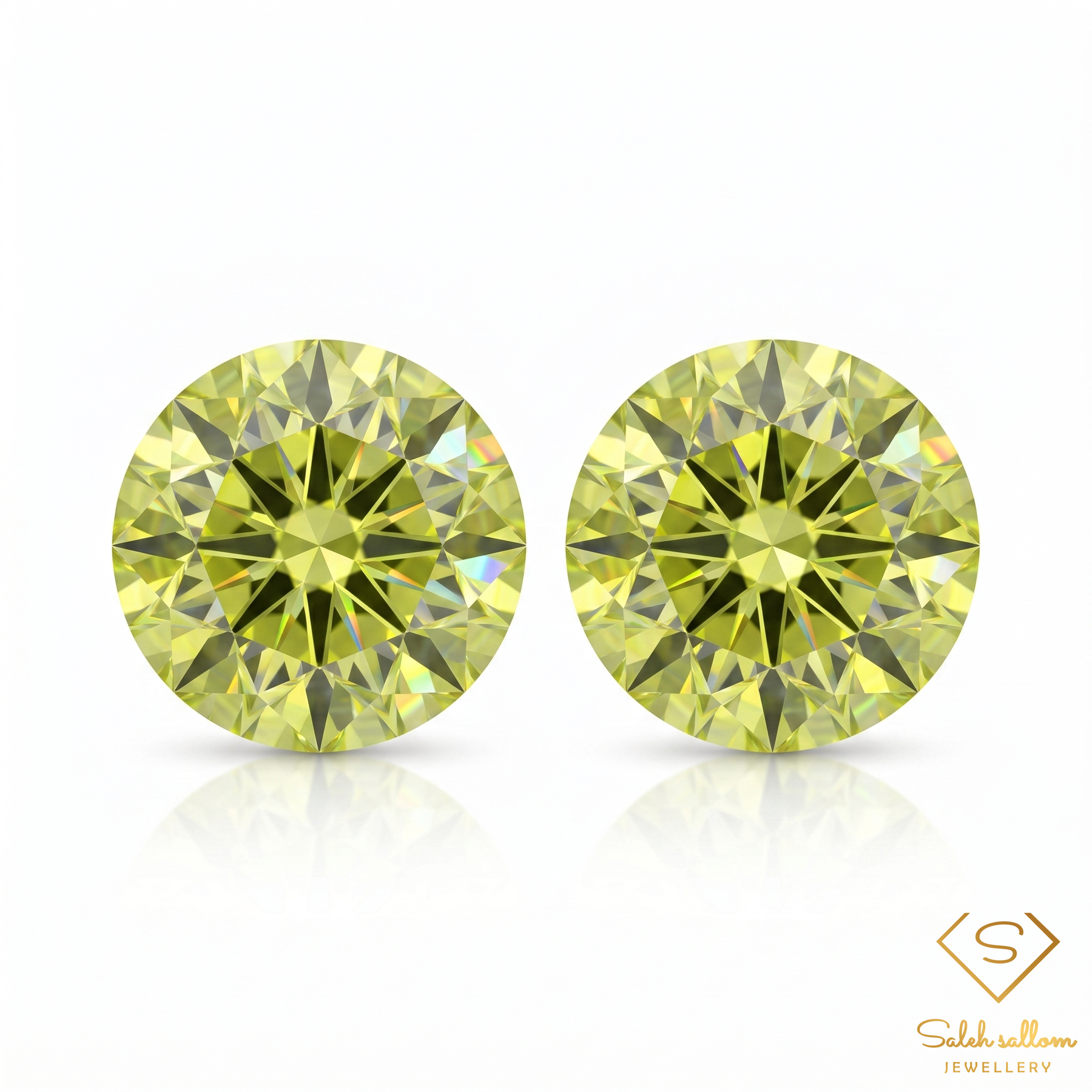 Matching Pair Natural Yellowish Green Sphene Gemstones 1.43 Ct TW Round Cut High Luster
