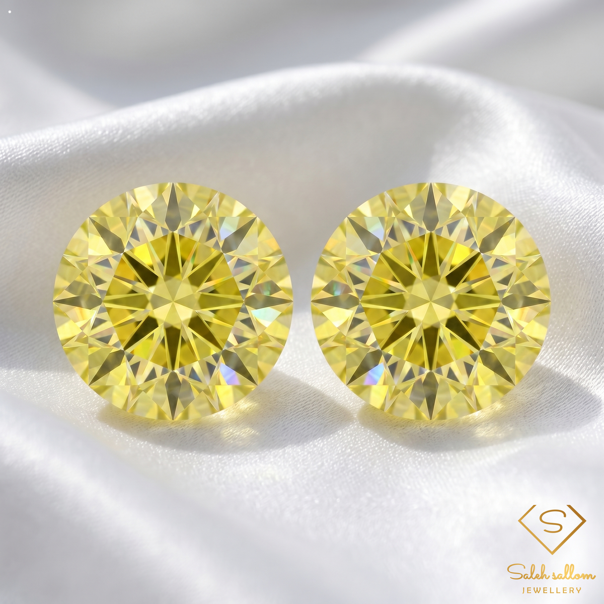 Matching Pair Natural Yellowish Green Sphene Gemstones 1.13 Ct TW Round Cut High Luster