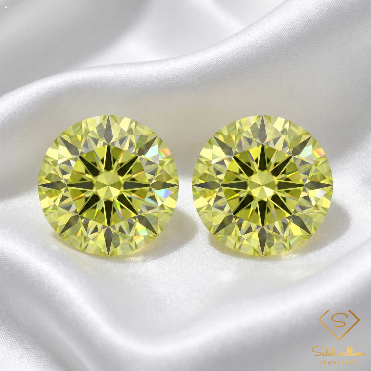 Matching Pair Natural Yellowish Green Sphene Gemstones 1.43 Ct TW Round Cut High Luster
