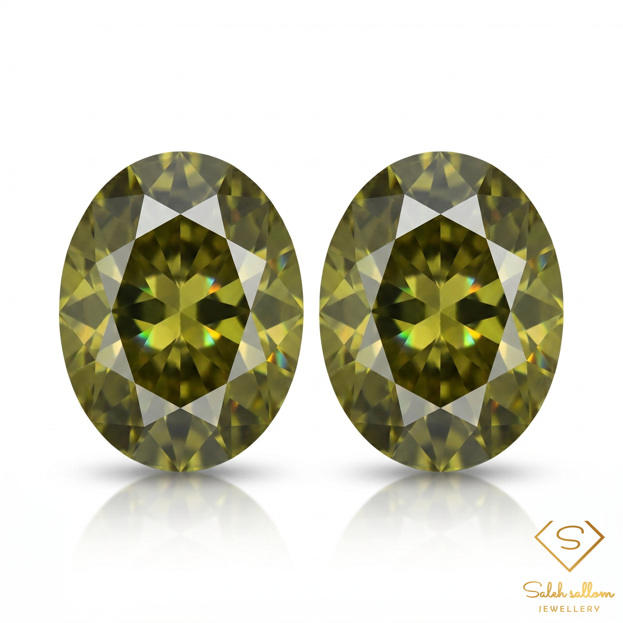 Matching Pair Natural Yellowish Green Sphene Gemstones 2.29 Ct TW Oval Cut Amazing Luster Main image