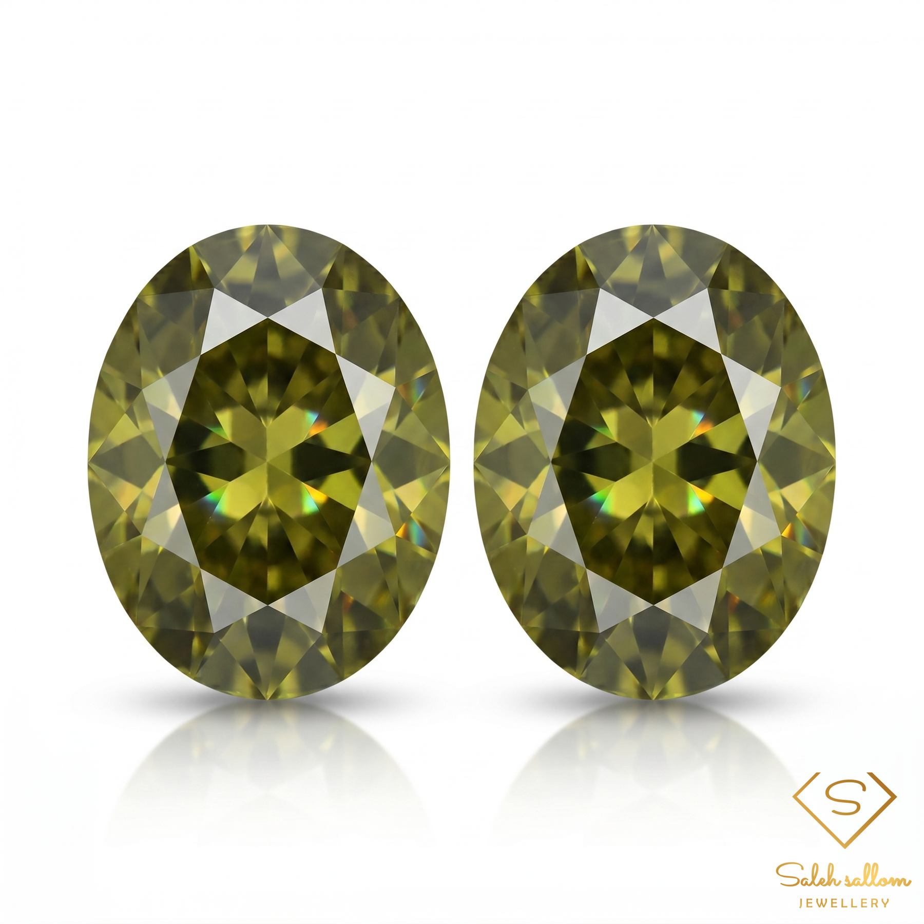 Matching Pair Natural Yellowish Green Sphene Gemstones 2.29 Ct TW Oval Cut Amazing Luster
