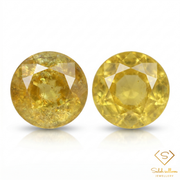 Matching Pair Natural Yellowish Green Sphene Gemstones 1.42 Ct TW Round Cut Diamond Luster