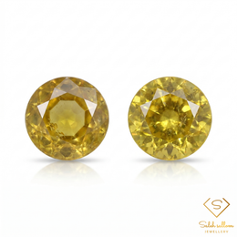 Matching Pair Natural Greenish Yellow Sphene Gemstones 1.20 Ct TW Round Cut Diamond Luster
