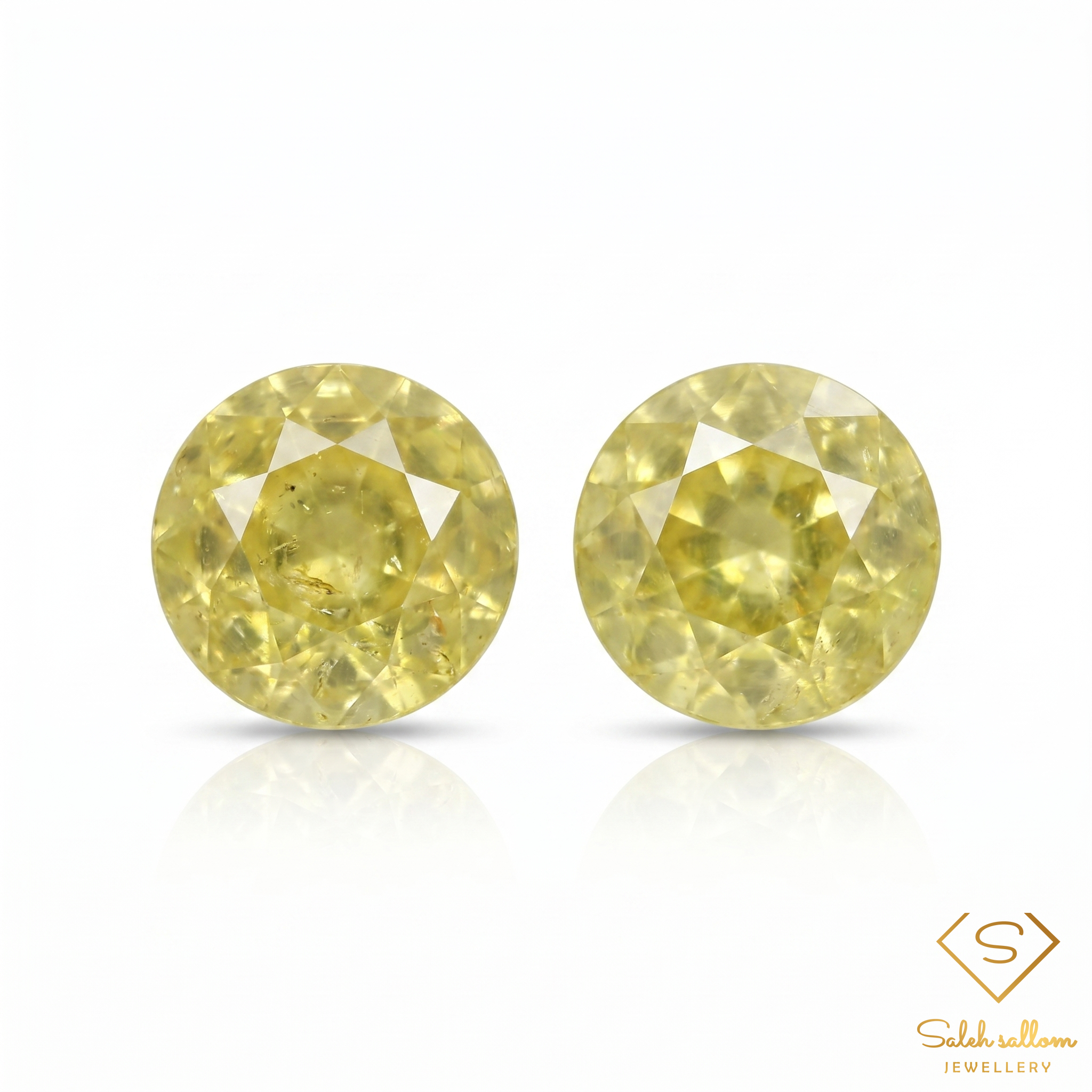 Matching Pair Natural Greenish Yellow Sphene Gemstones 1.22 Ct TW Round Cut High Luster Main image