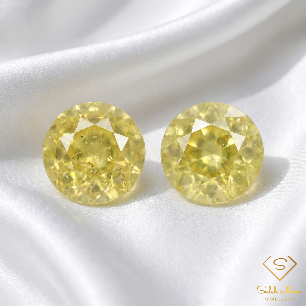 Matching Pair Natural Greenish Yellow Sphene Gemstones 1.22 Ct TW Round Cut High Luster