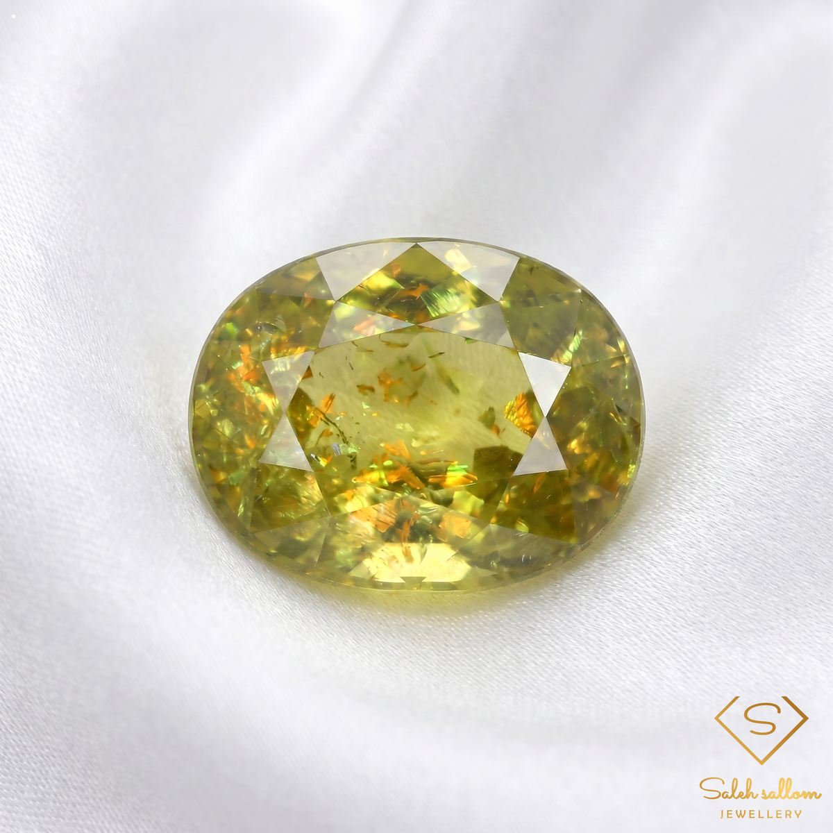 Natural Yellowish Green Sphene 1.22 Ct Oval Cut Adamantine Luster Titanite Gemstone