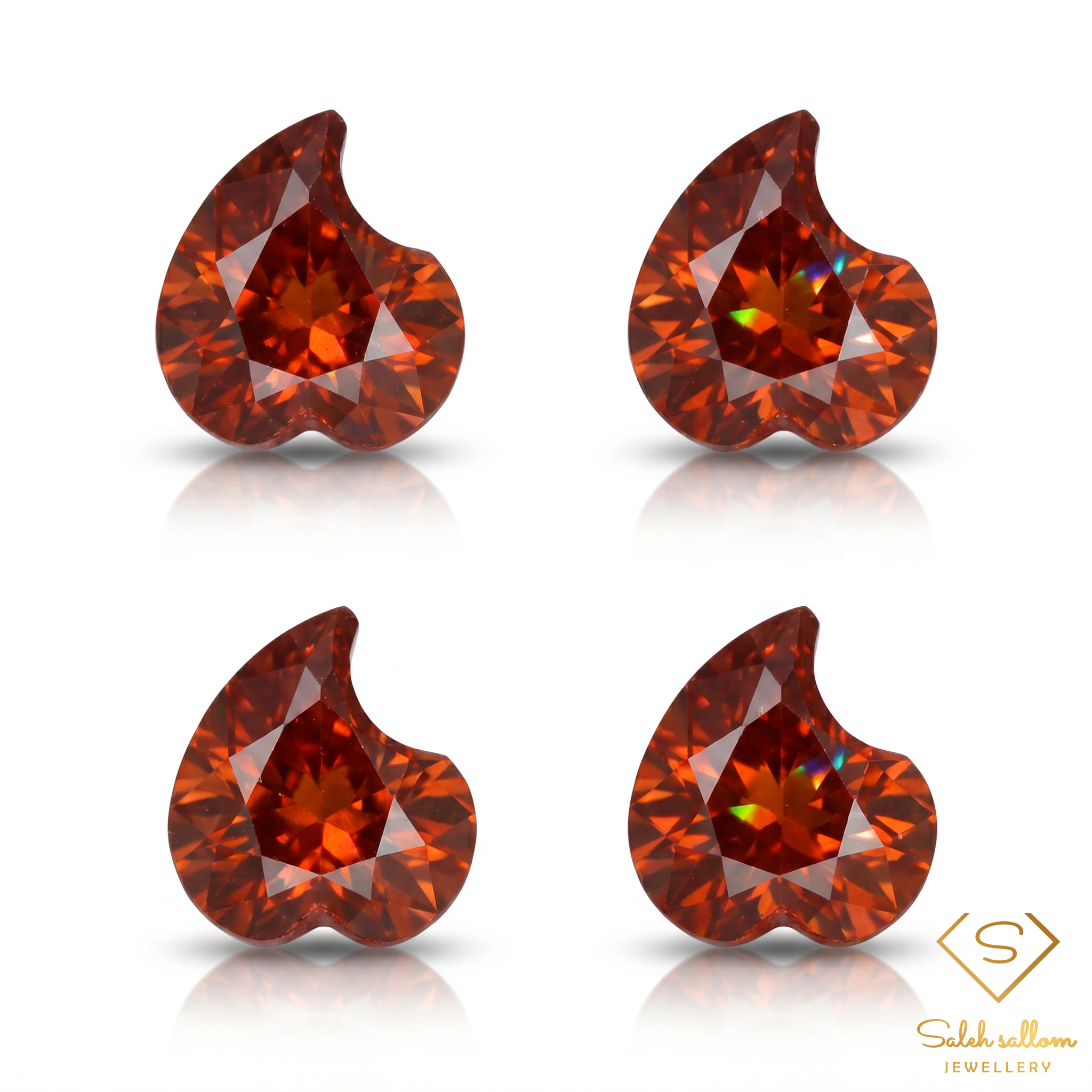 1.95 Ct Natural Spessartite Garnet Matched Pair Set (4 Pieces) Fancy Heart Cut Loose Gemstones Main image