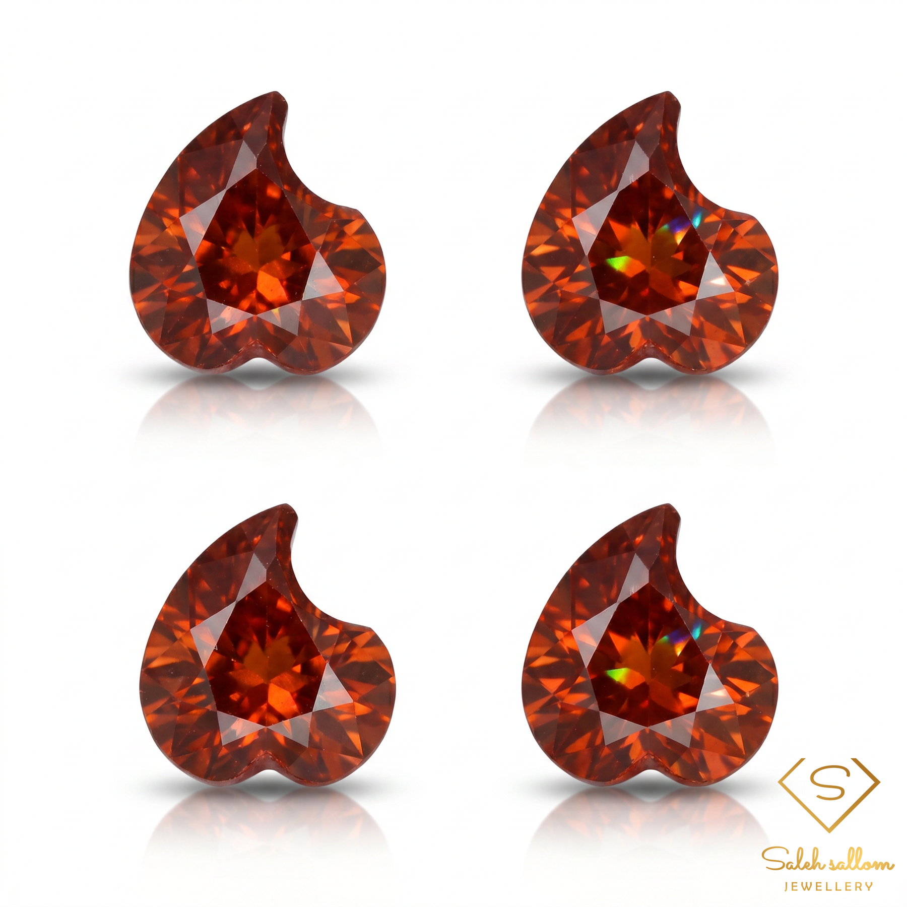 1.95 Ct Natural Spessartite Garnet Matched Pair Set (4 Pieces) Fancy Heart Cut Loose Gemstones