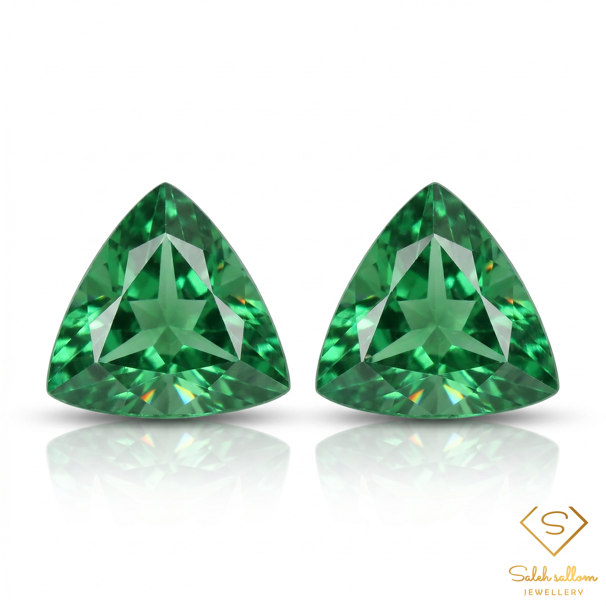 Matched Pair 0.53 Ct Total Weight Natural Green Tsavorite Garnet Trillion Cut Gemstones Tanzania