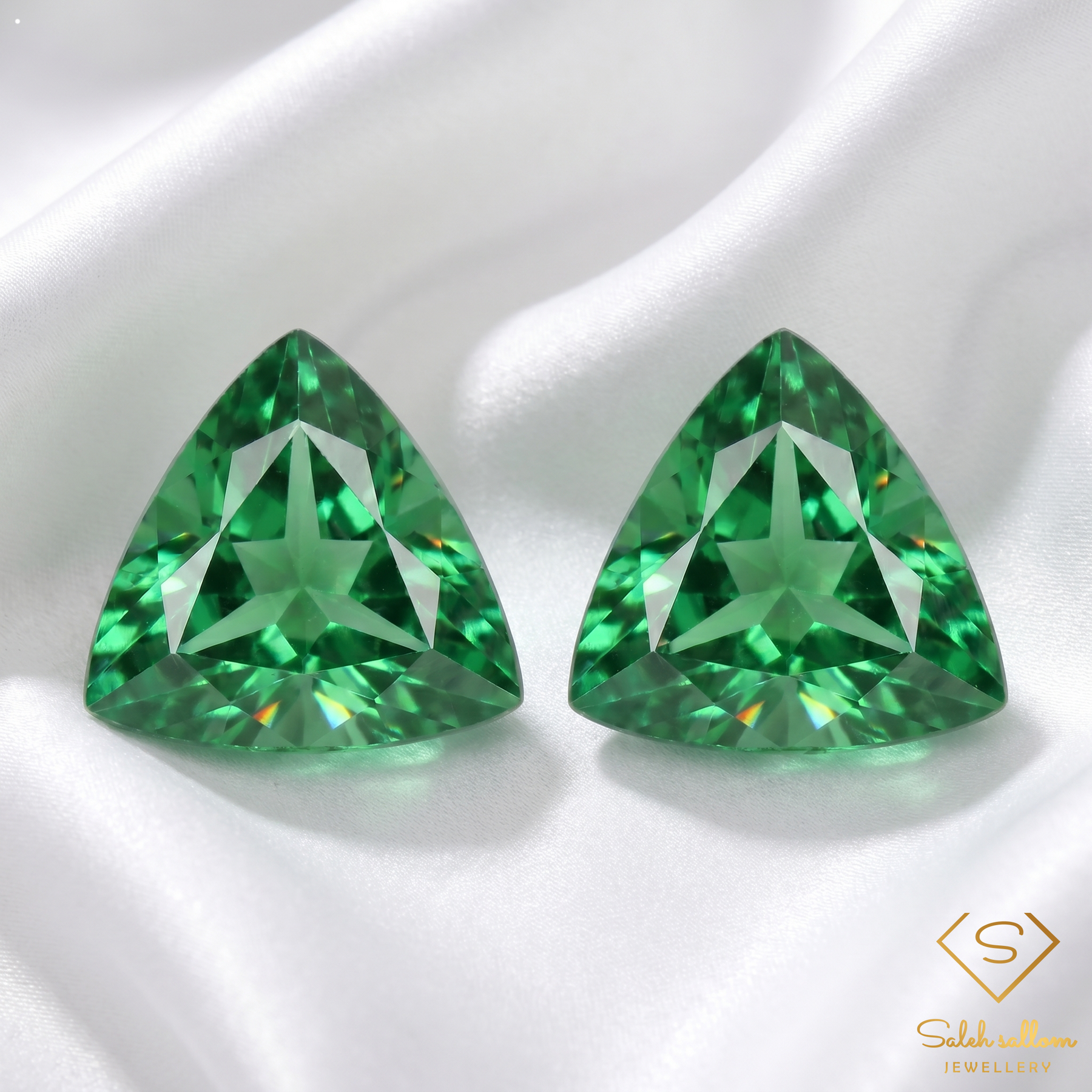 Matched Pair 0.53 Ct Total Weight Natural Green Tsavorite Garnet Trillion Cut Gemstones Tanzania