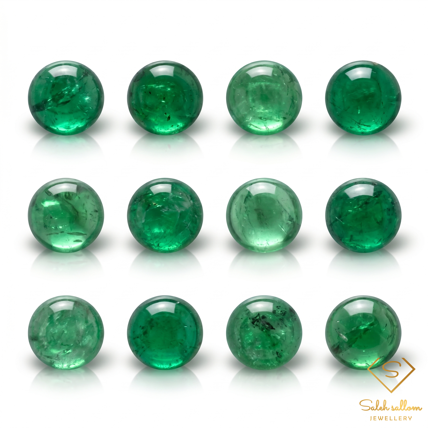 2.41 Ct Natural Green Garnet Cabochon Round Cut Lot of 12 Pieces