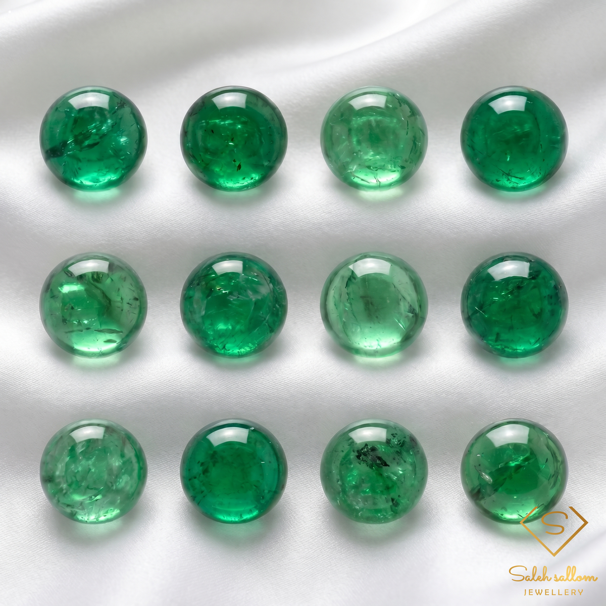 2.41 Ct Natural Green Garnet Cabochon Round Cut Lot of 12 Pieces