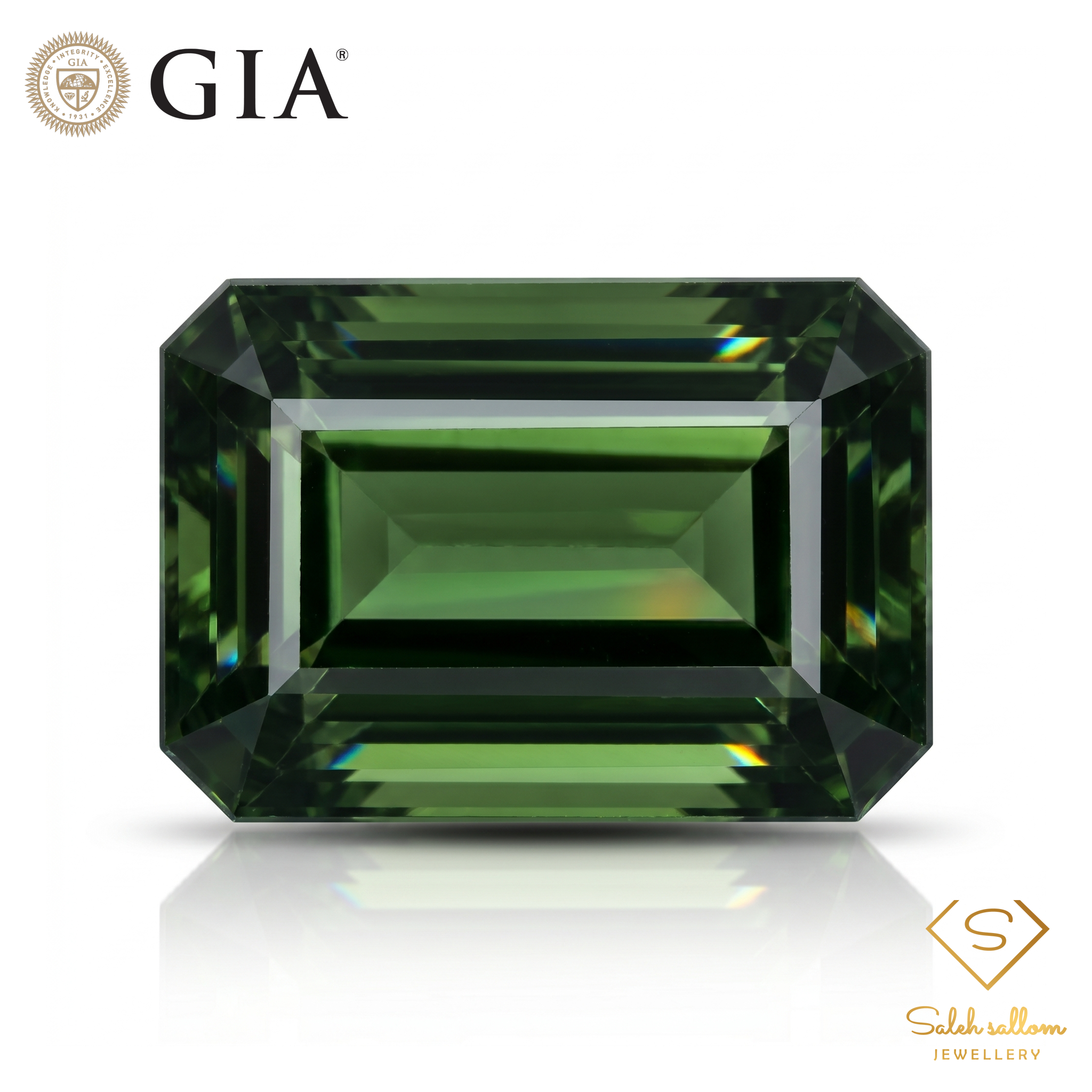15.45 Ct Natural Green Tourmaline | GIA Certified | Dark Green Emerald Cut Tourmaline Main image