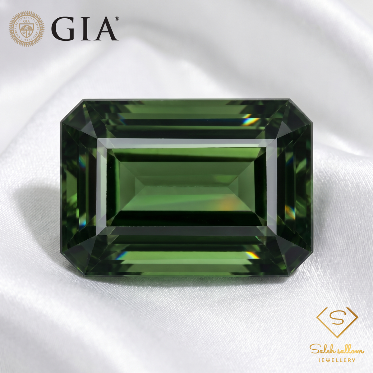 15.45 Ct Natural Green Tourmaline | GIA Certified | Dark Green Emerald Cut Tourmaline-Saleh Sallom