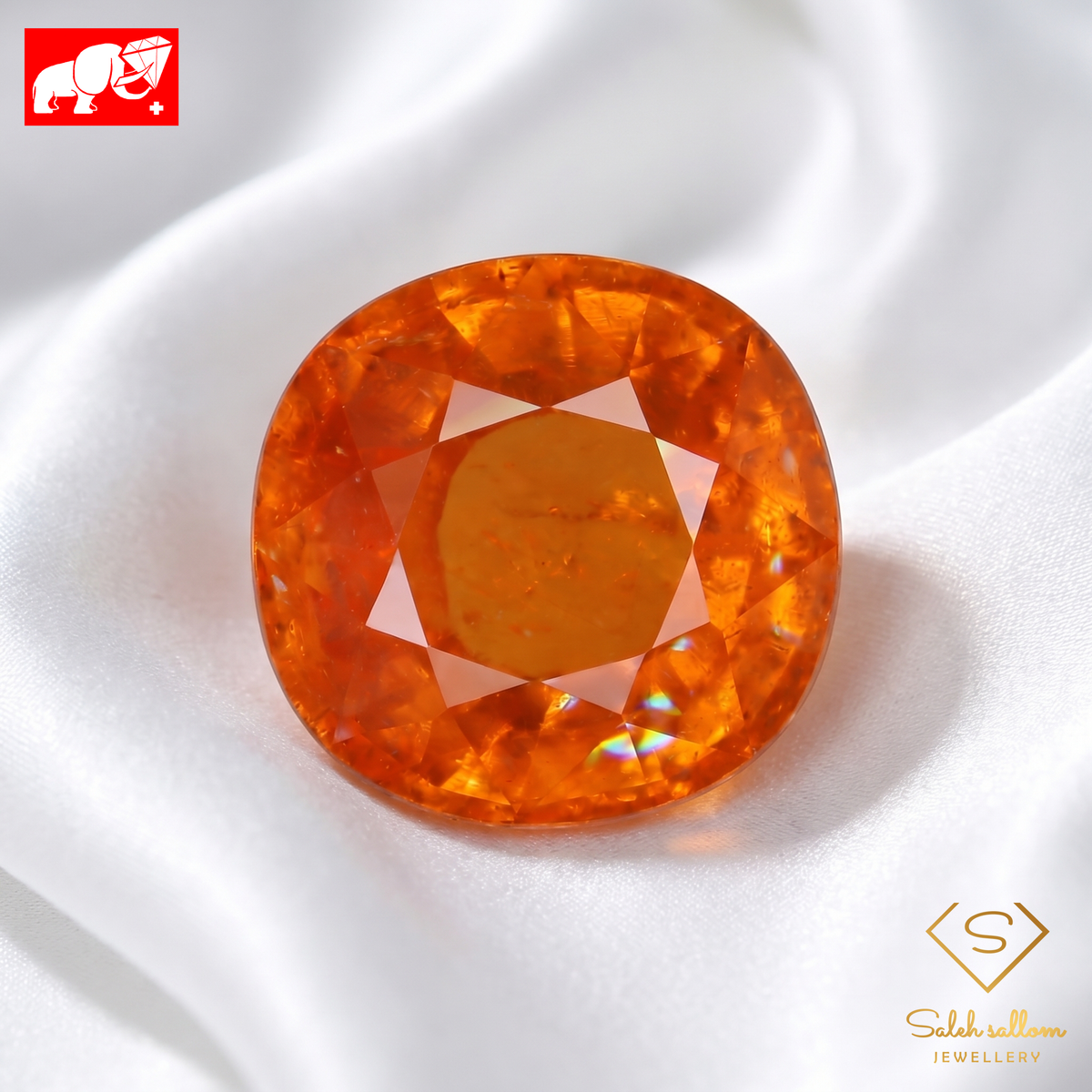 2.22 Ct Natural Spessartite Garnet | Fanta Orange Square Cushion Cut | Untreated Collector Gemstone-Saleh Sallom