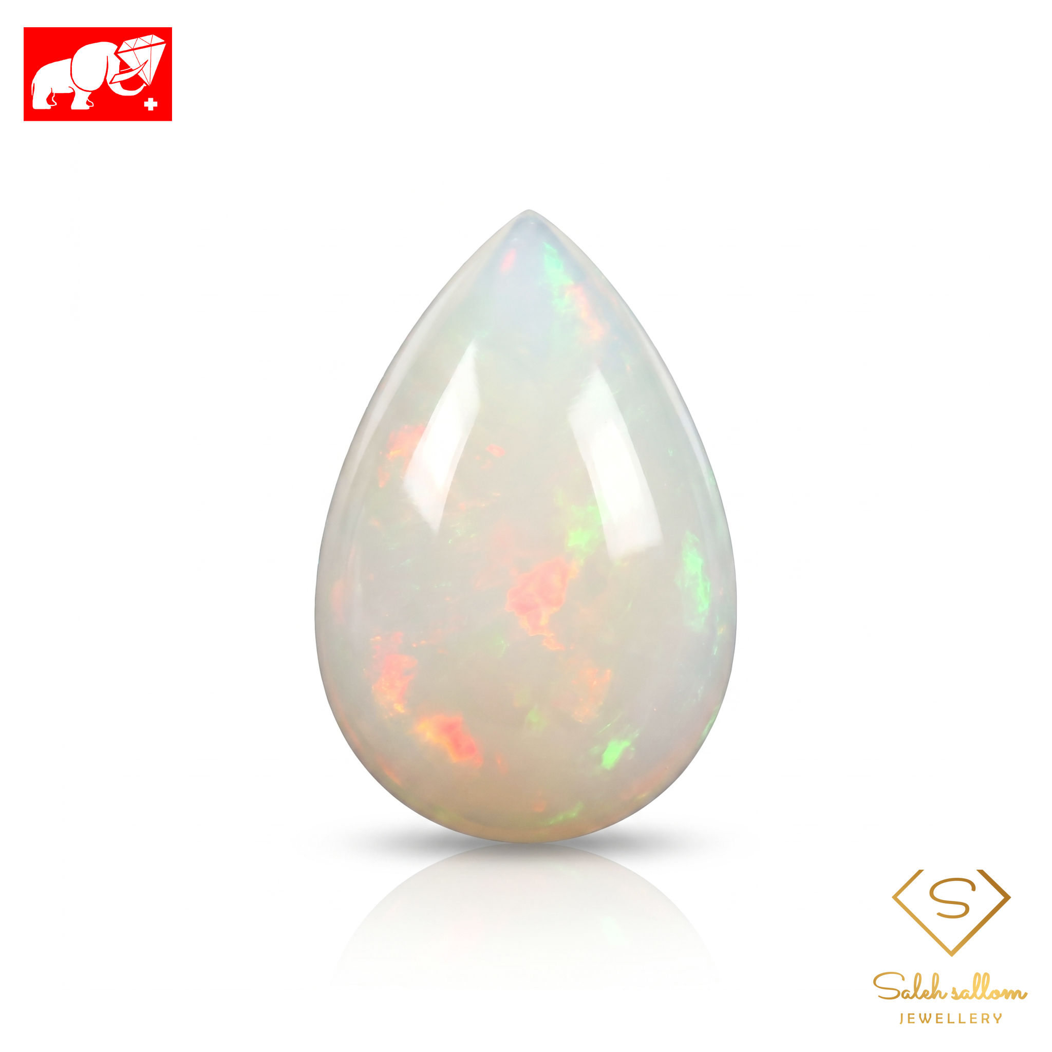13.02 Ct Natural White Opal Cabochon | Untreated White Opal with Play-of-Color | Pear Cut Main image