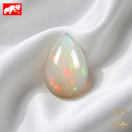 13.02 Ct Natural White Opal Cabochon | Untreated White Opal with Play-of-Color | Pear Cut