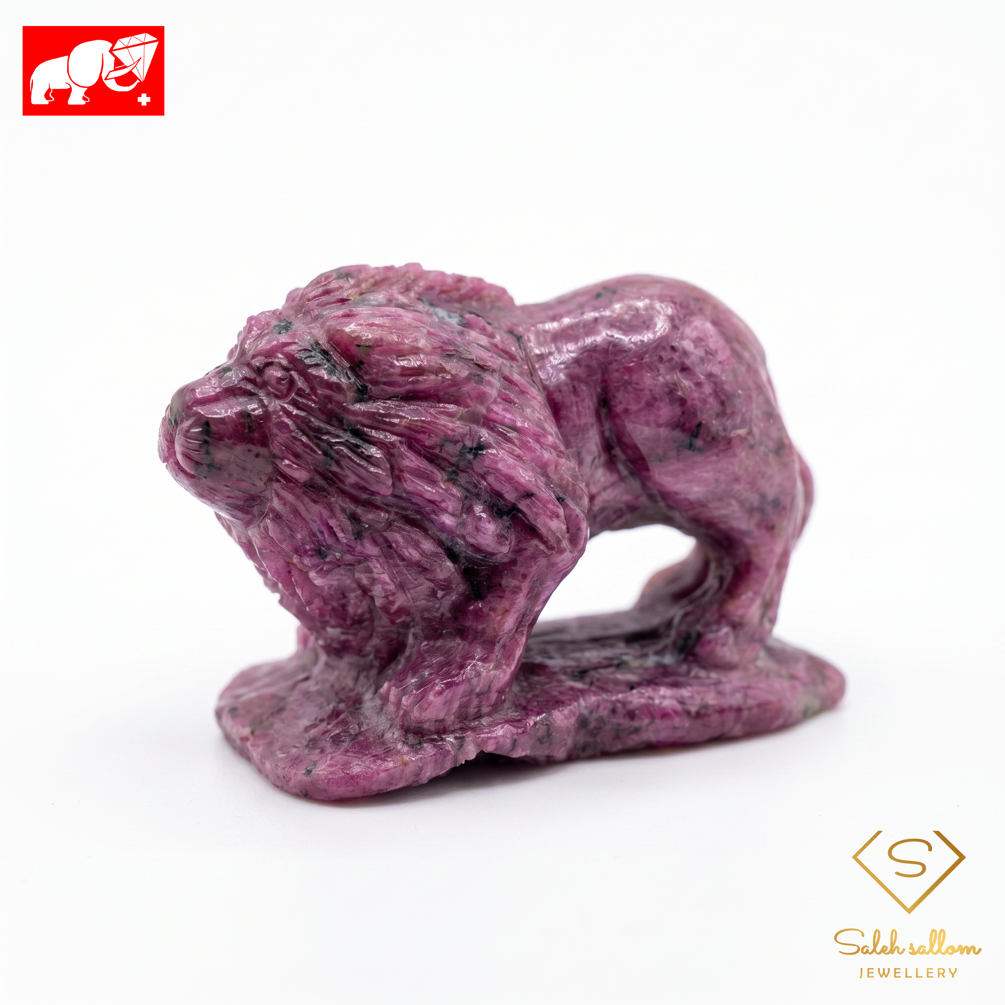 444.23 Ct Natural Ruby Lion Carving | Hand-Carved Unheated Ruby Sculpture | Tanzania Origin-Saleh Sallom Main image