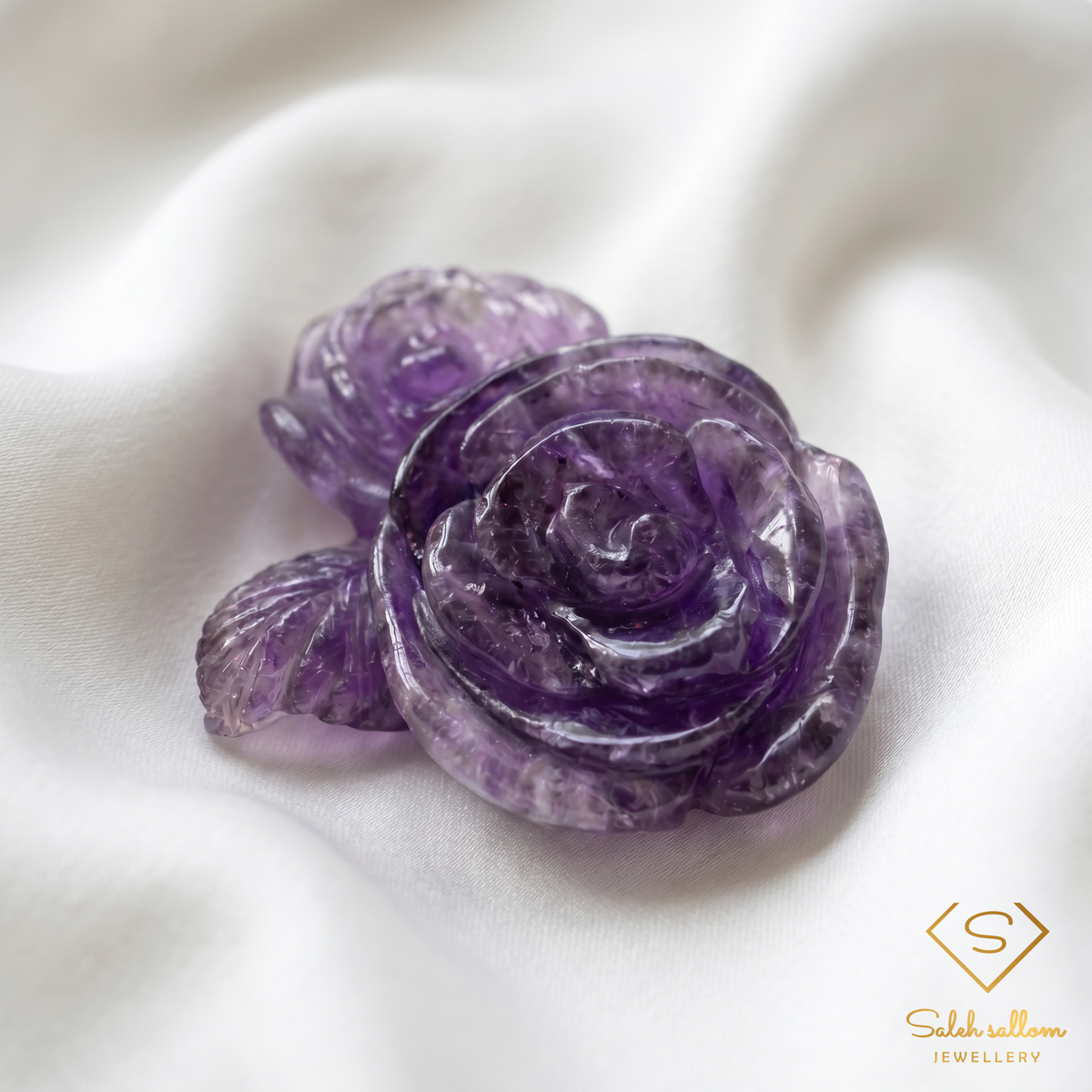 130.67 Ct Natural Amethyst Rose Carving | Hand-Carved Floral Amethyst Sculpture | Unheated Rwanda-Saleh Sallom