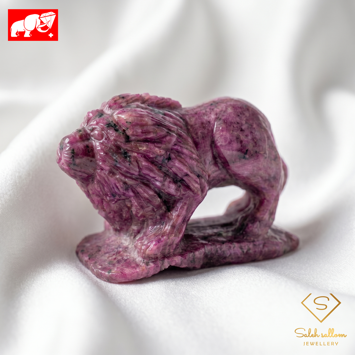 444.23 Ct Natural Ruby Lion Carving | Hand-Carved Unheated Ruby Sculpture | Tanzania Origin-Saleh Sallom