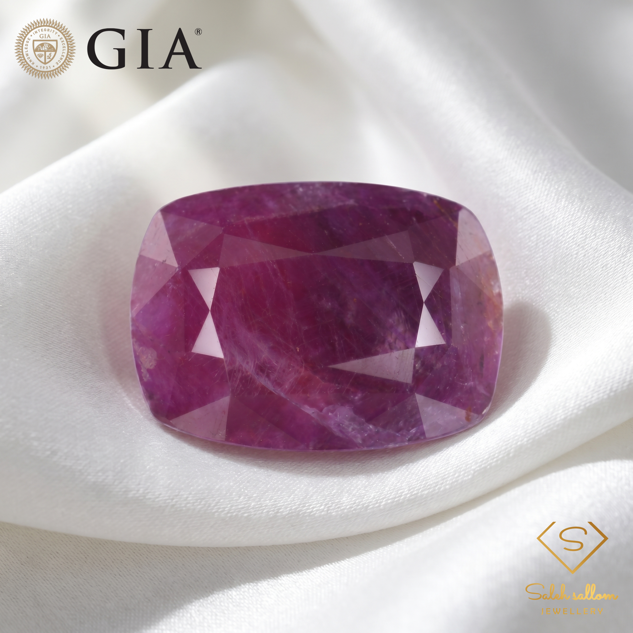 47.27 Ct Natural Unheated Ruby | GIA Certified Purple-Red Ruby | Collector Cushion Cut Gemstone Secondary image